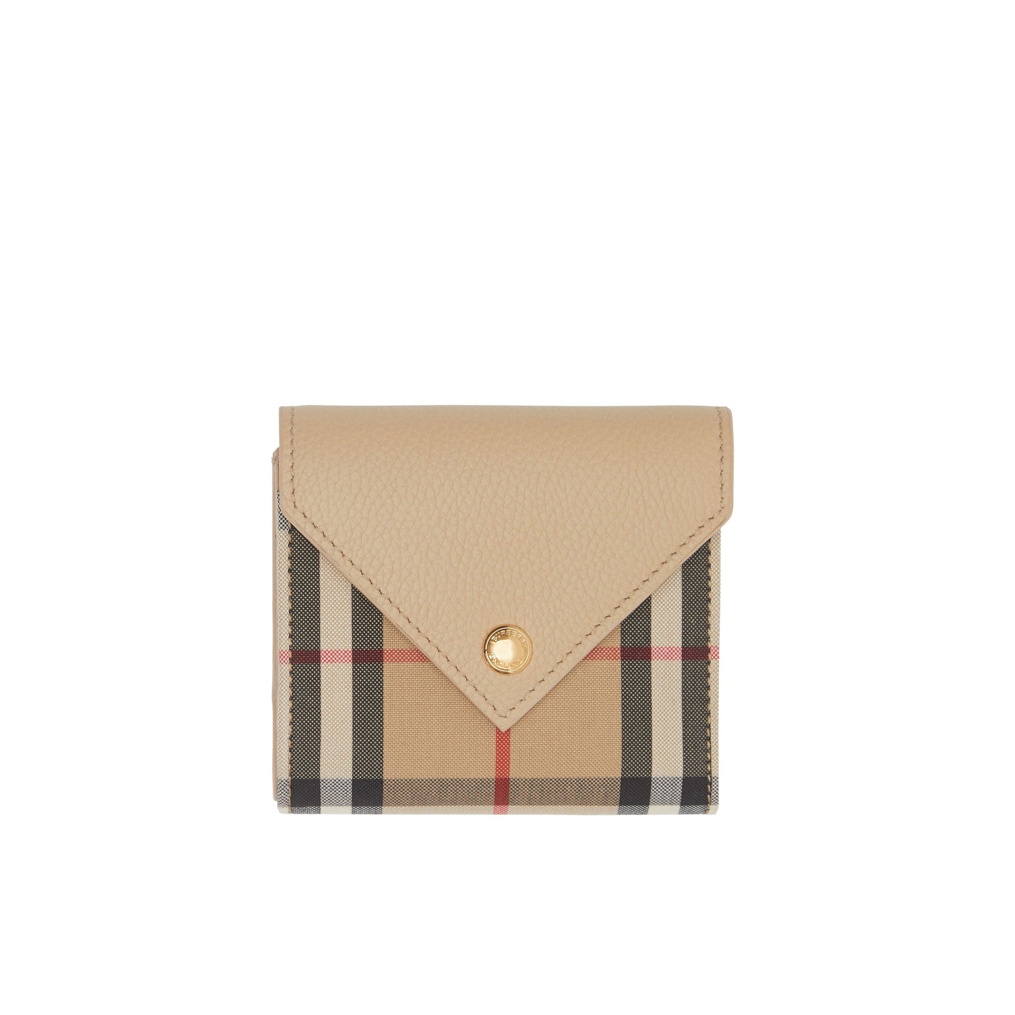 Portefeuille à rabat en cuir grainé - Light Beige