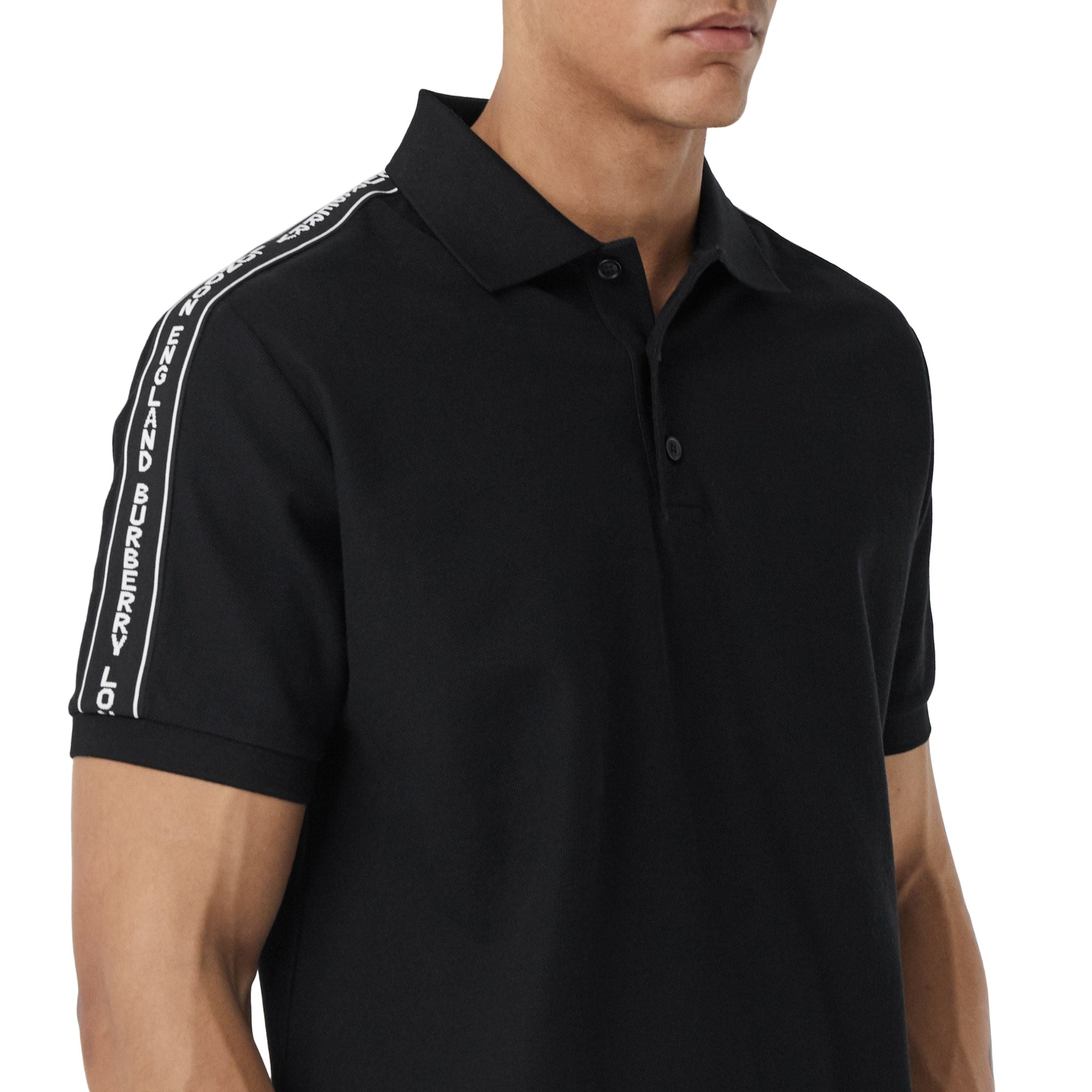 Polo en piqué en coton à bandes - Black