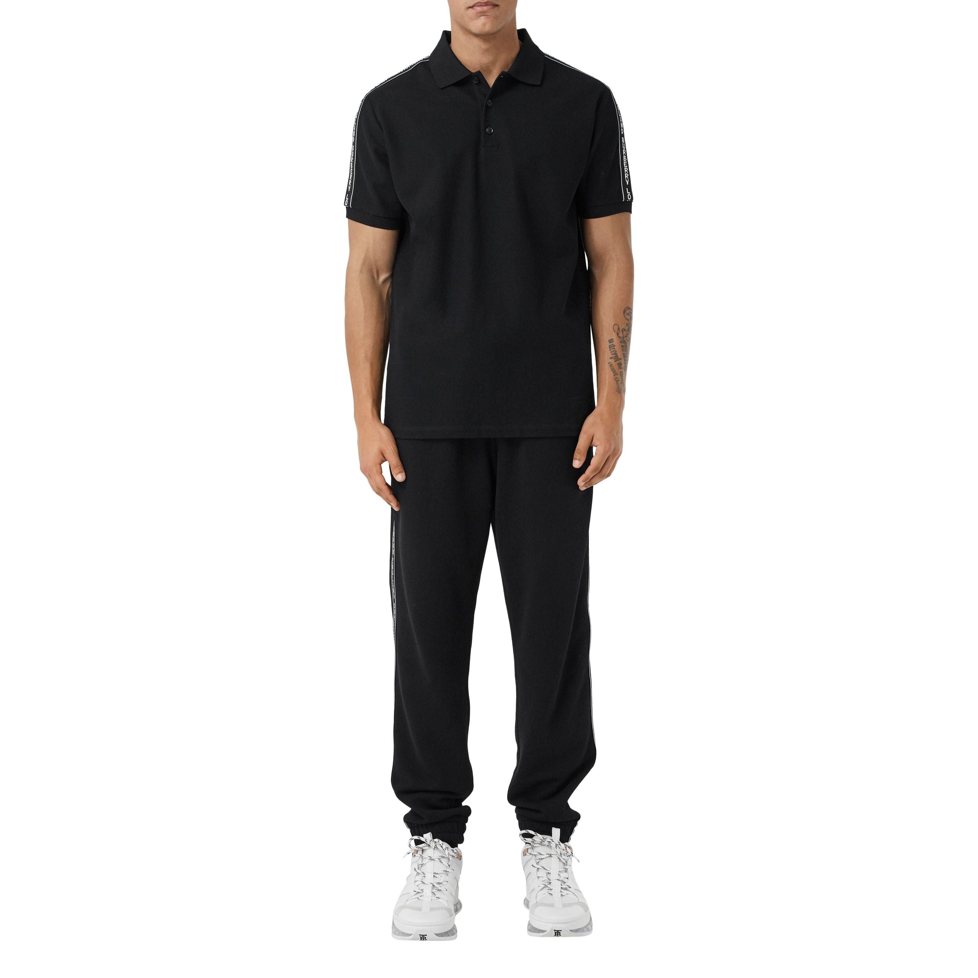 Polo en piqué en coton à bandes - Black