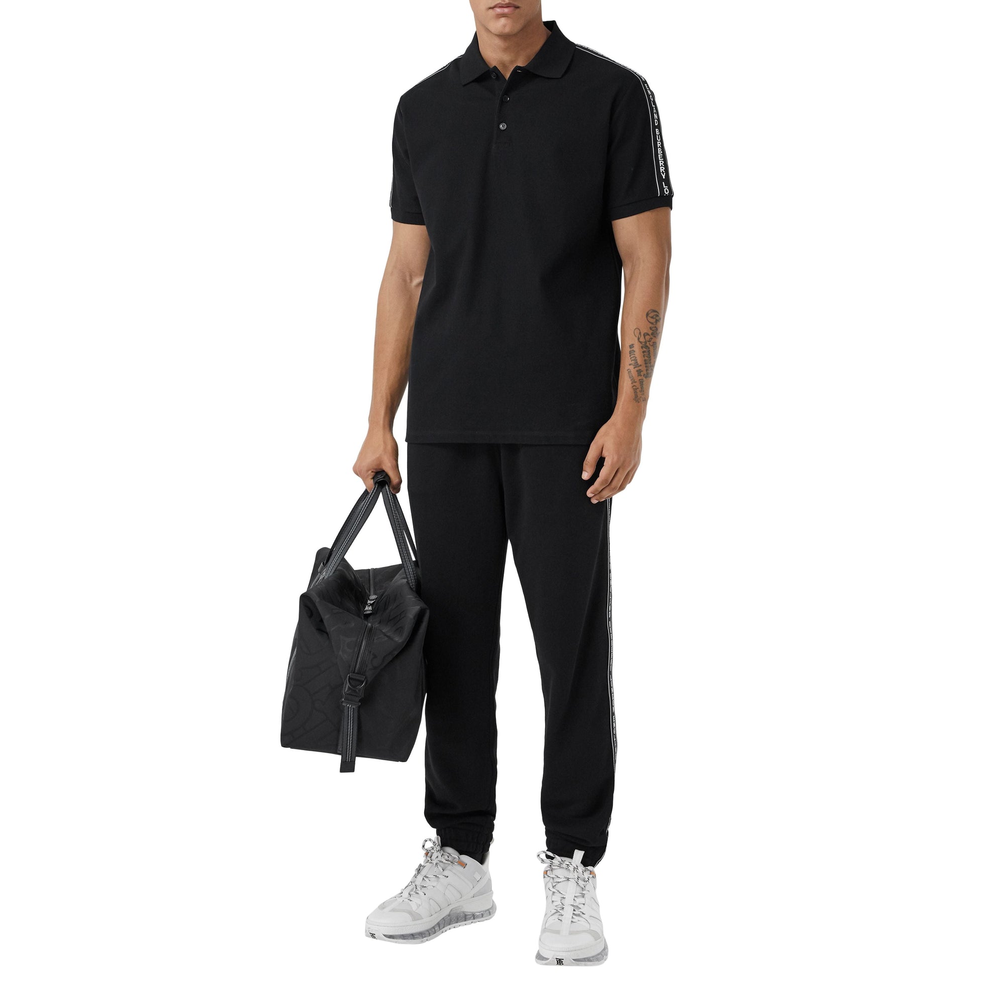 Polo en piqué en coton à bandes - Black
