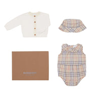 Coffret cadeau trois pièces en coton Vintage check - Pale Stone Check