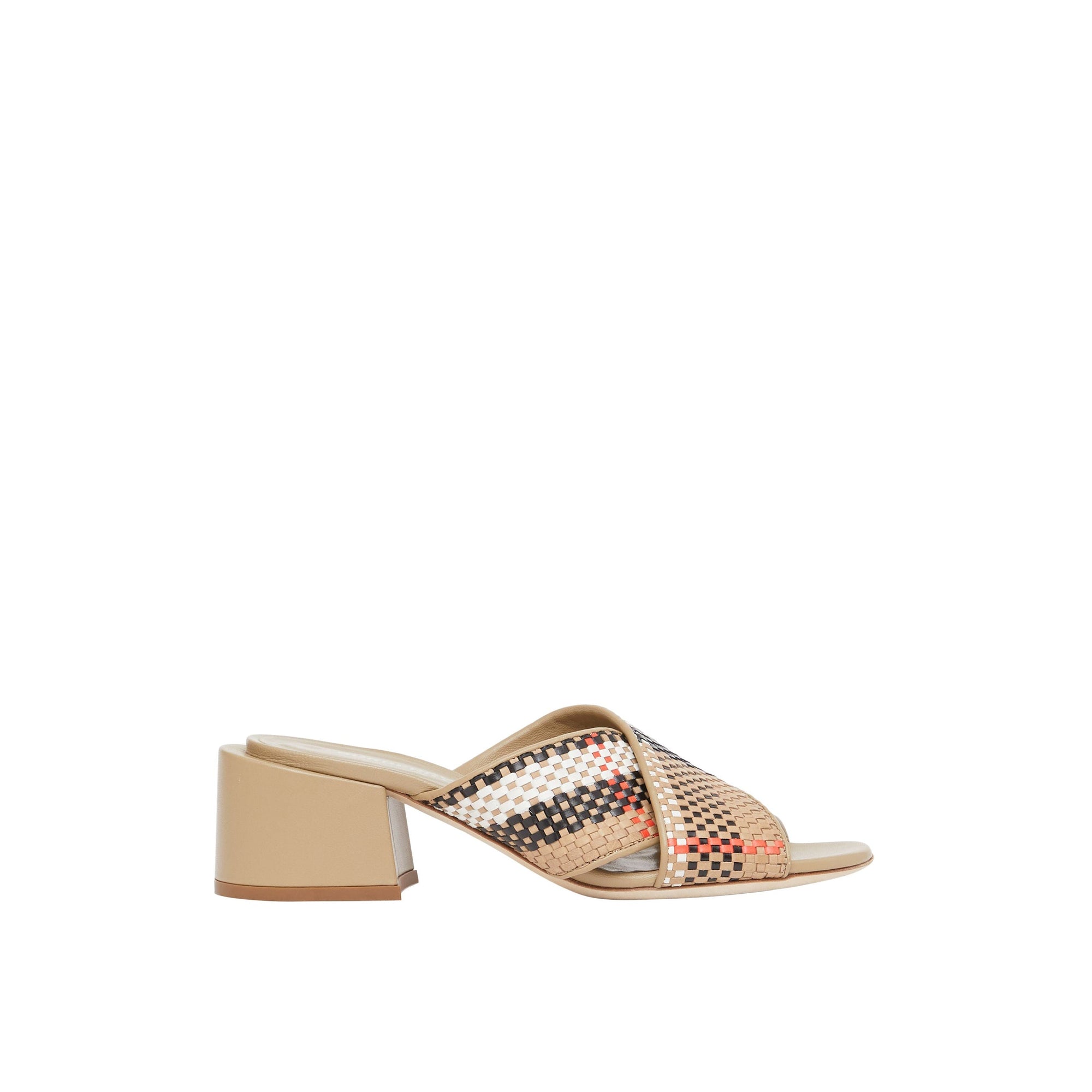 Sandales à talon bottier en cuir tressé - Archive Beige