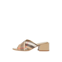 Sandales à talon bottier en cuir tressé - Archive Beige