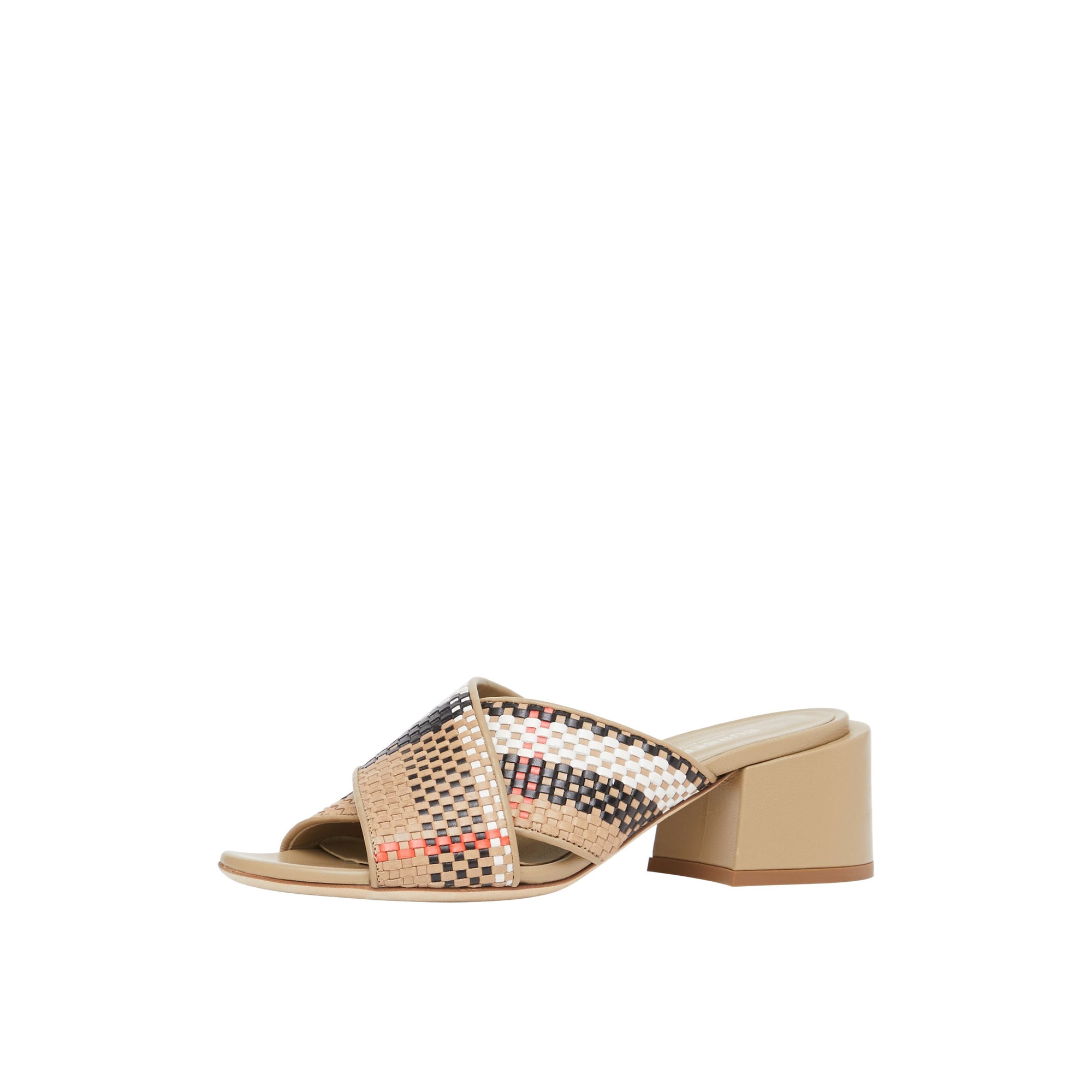 Sandales à talon bottier en cuir tressé - Archive Beige