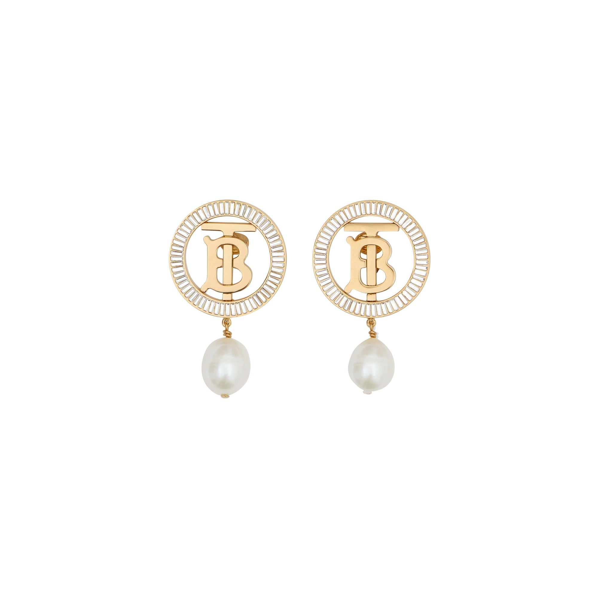 Boucles d'oreilles plaquées or monogramme à perle - Light gold & Crystal