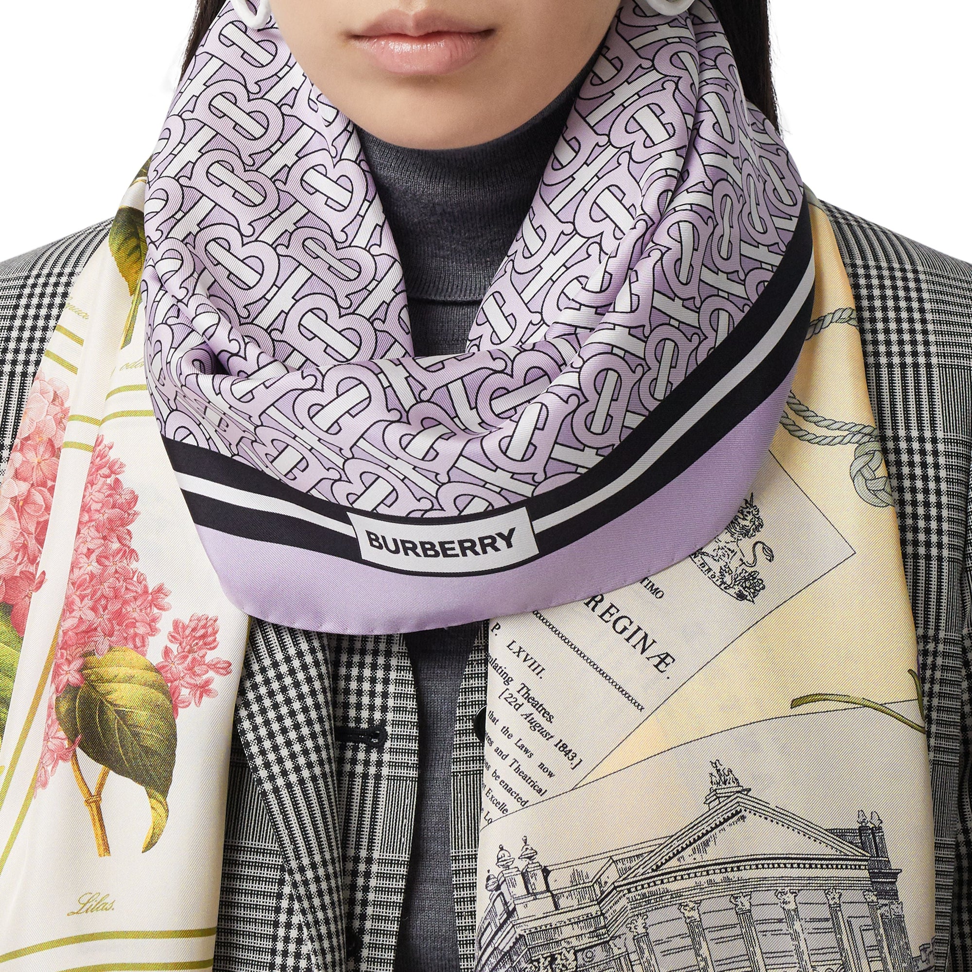 Foulard en soie à imprimé montage - Pale Thistle