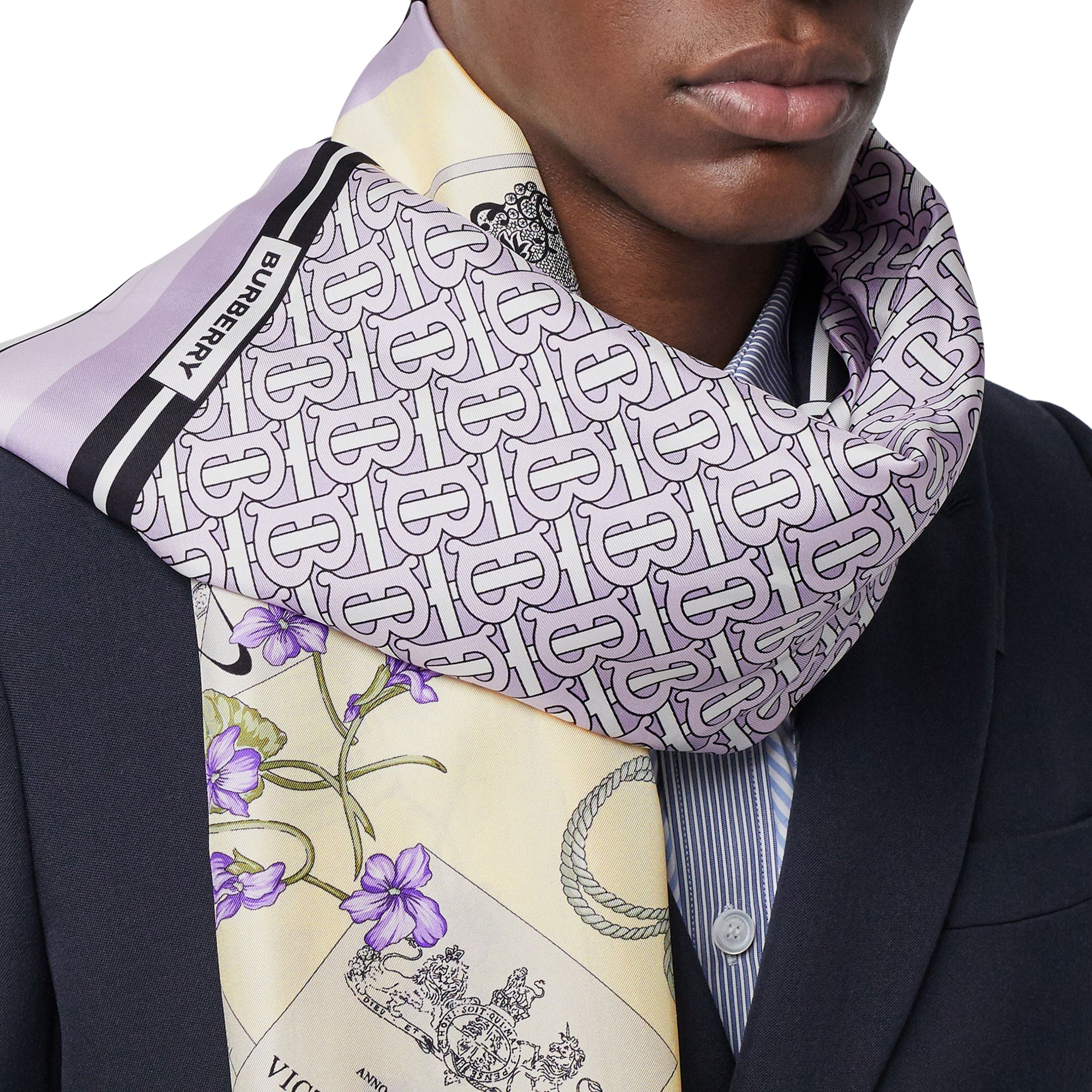 Foulard en soie à imprimé montage - Pale Thistle