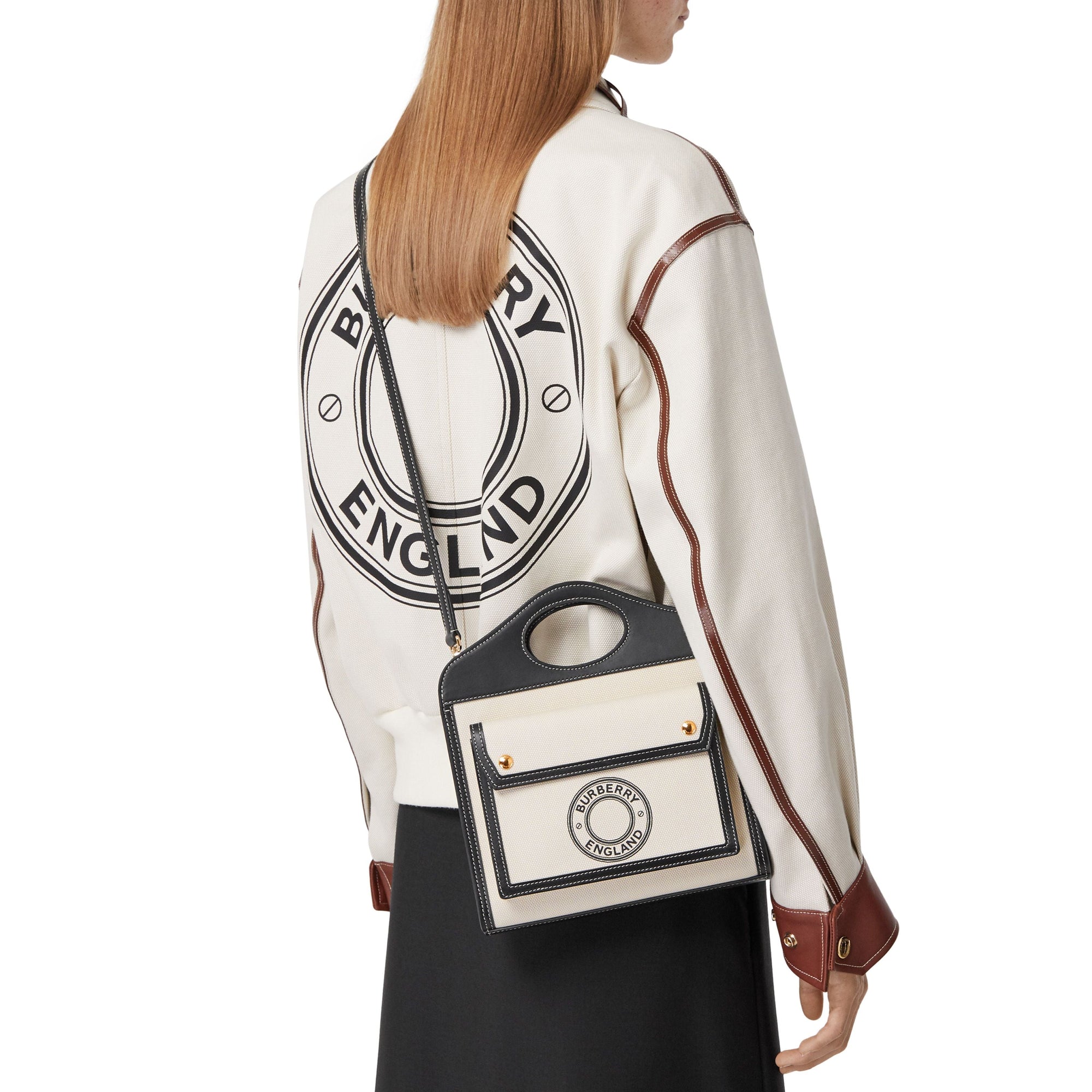 Mini sac Pocket en toile et cuir à logo - Black