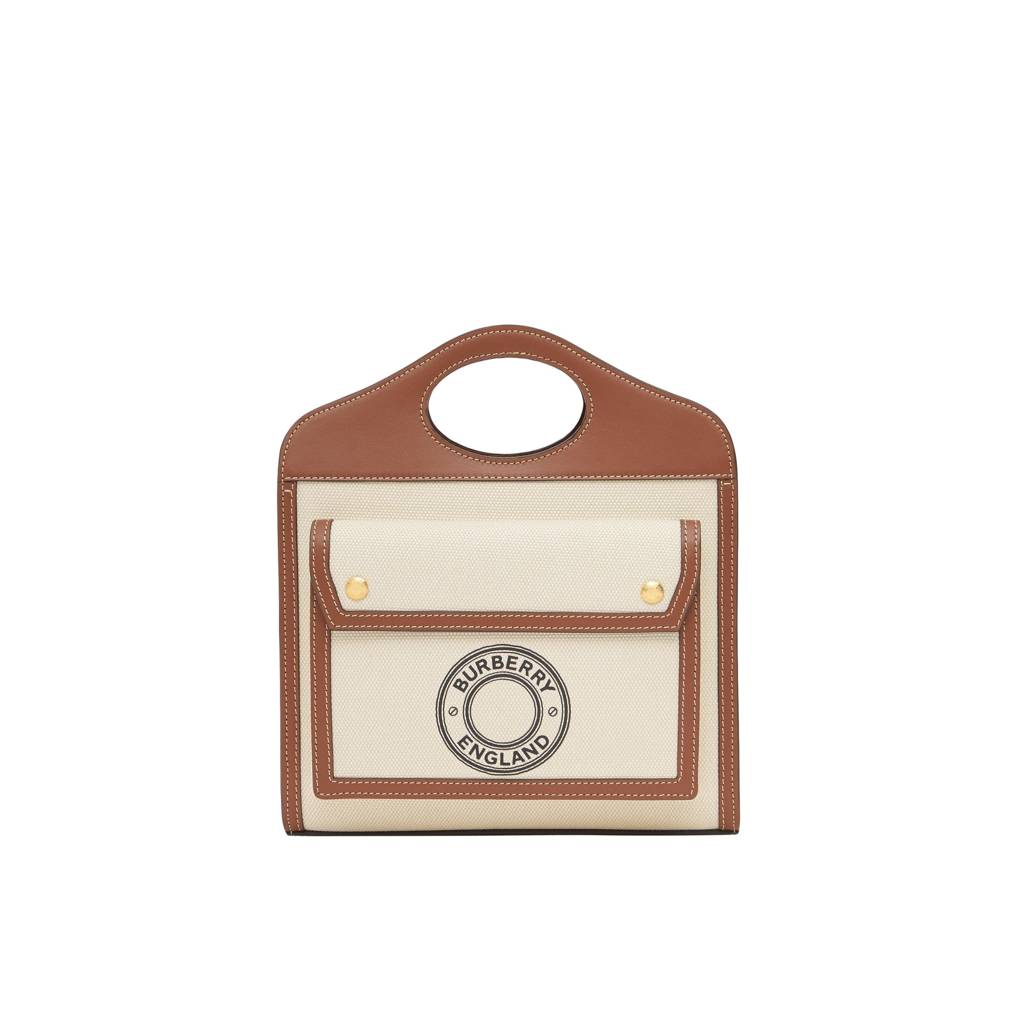 Mini sac Pocket en toile et cuir à logo - Tan