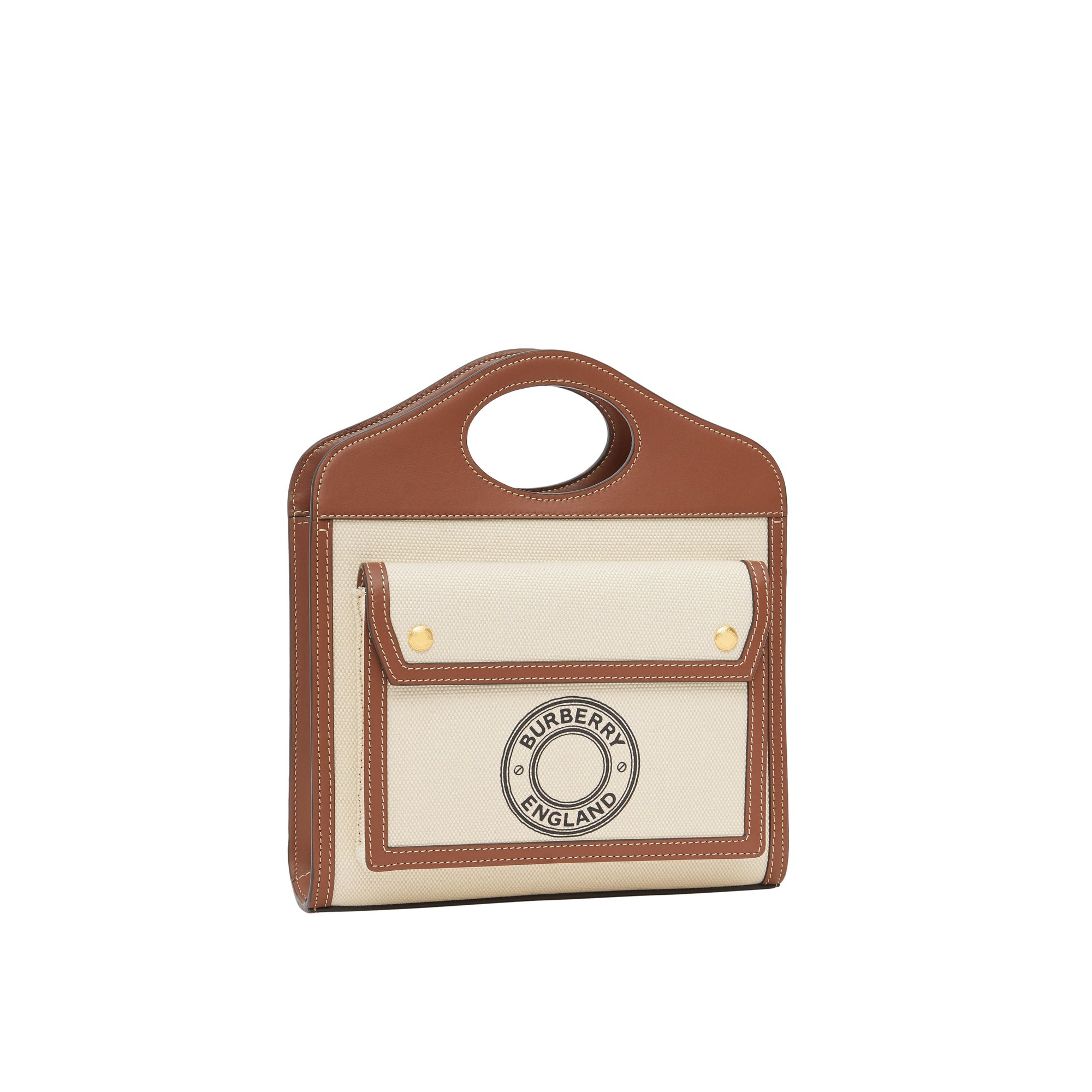 Mini sac Pocket en toile et cuir à logo - Tan