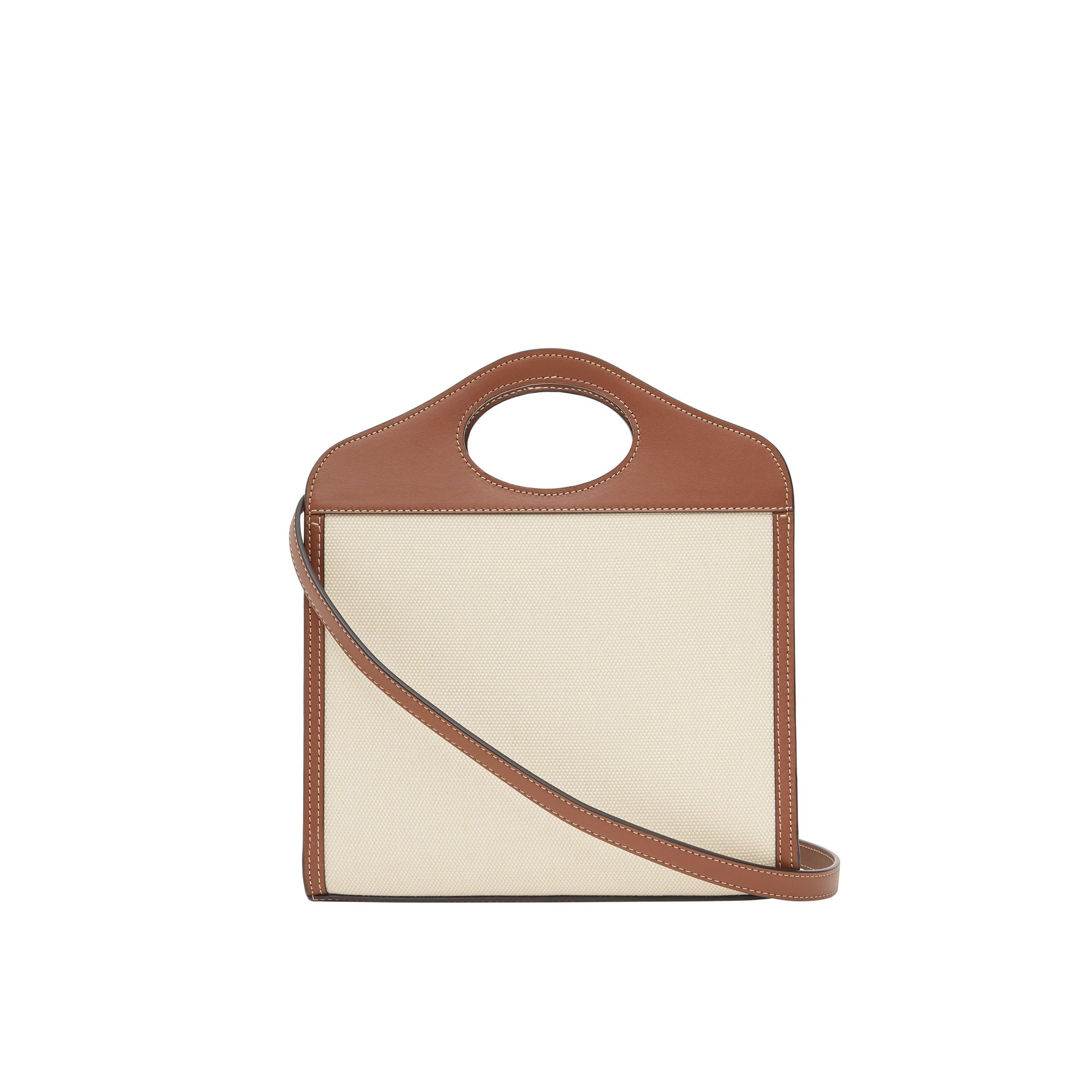 Mini sac Pocket en toile et cuir à logo - Tan