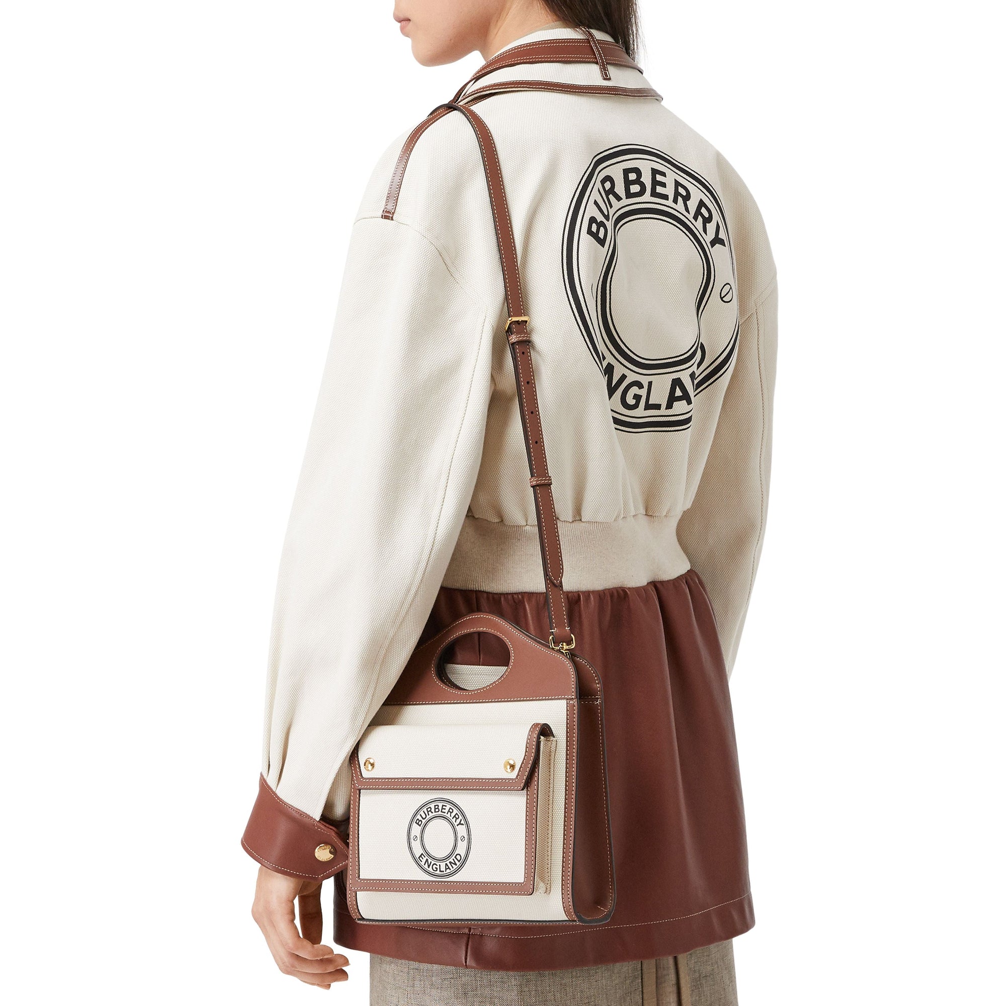Mini sac Pocket en toile et cuir à logo - Tan
