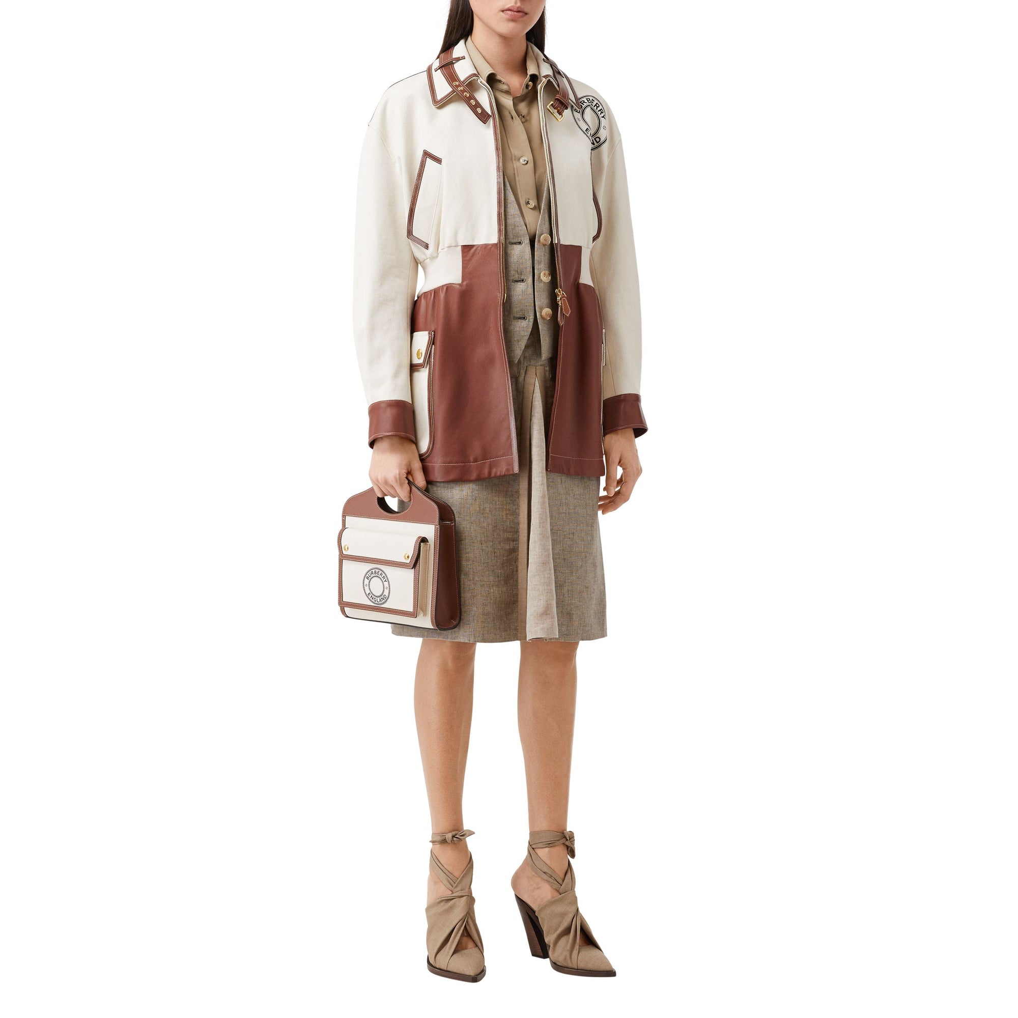 Mini sac Pocket en toile et cuir à logo - Tan