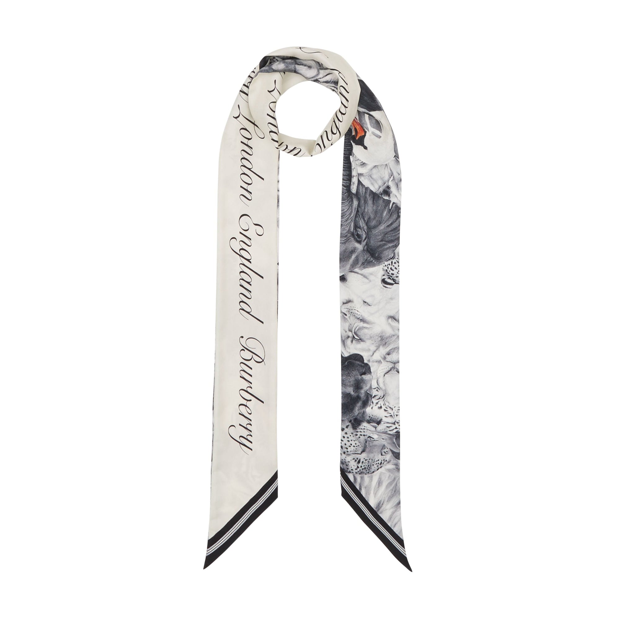 Foulard ultrafin en soie avec logo et imprimé animalier - Vanilla