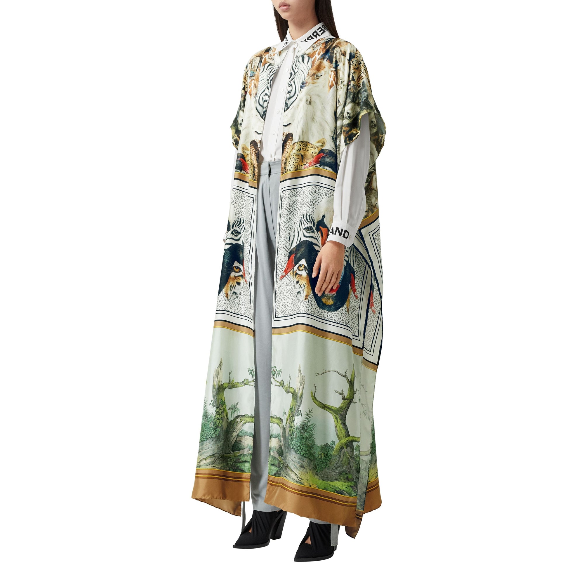 Cape en sergé de soie à imprimé montage - Multicolour