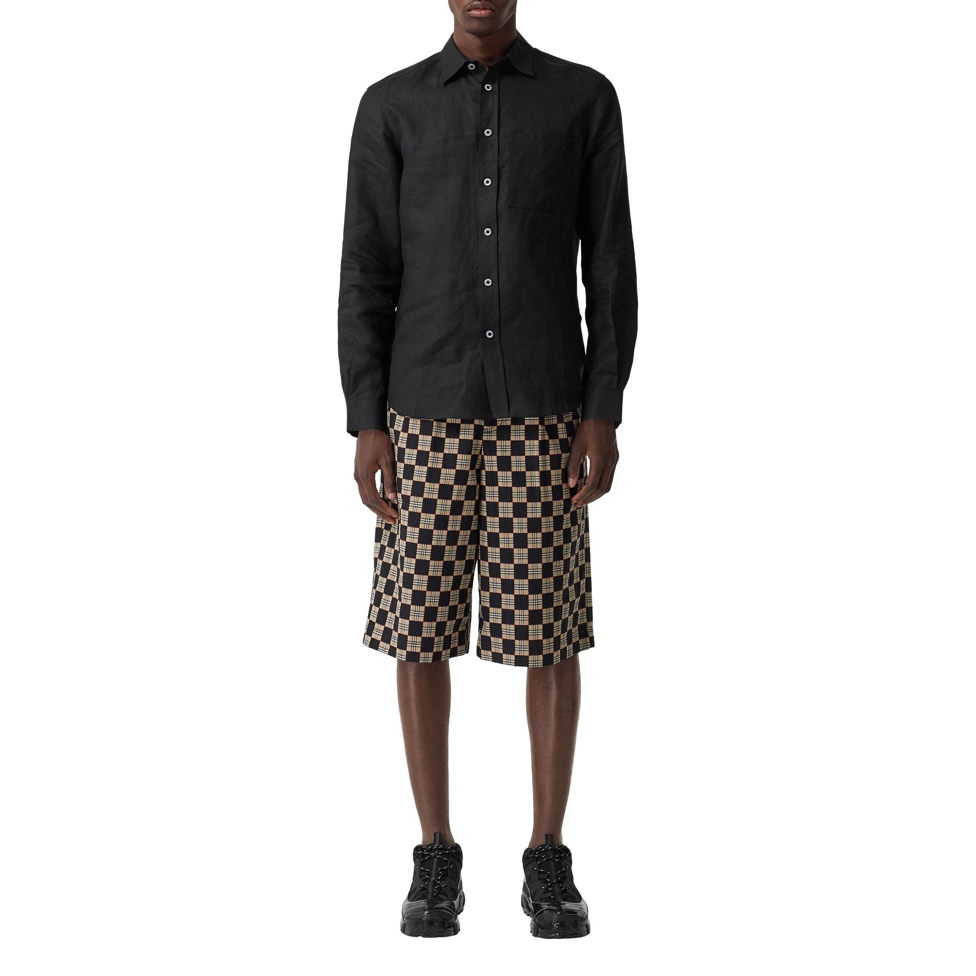 Chemise en lin à logo brodé - Black