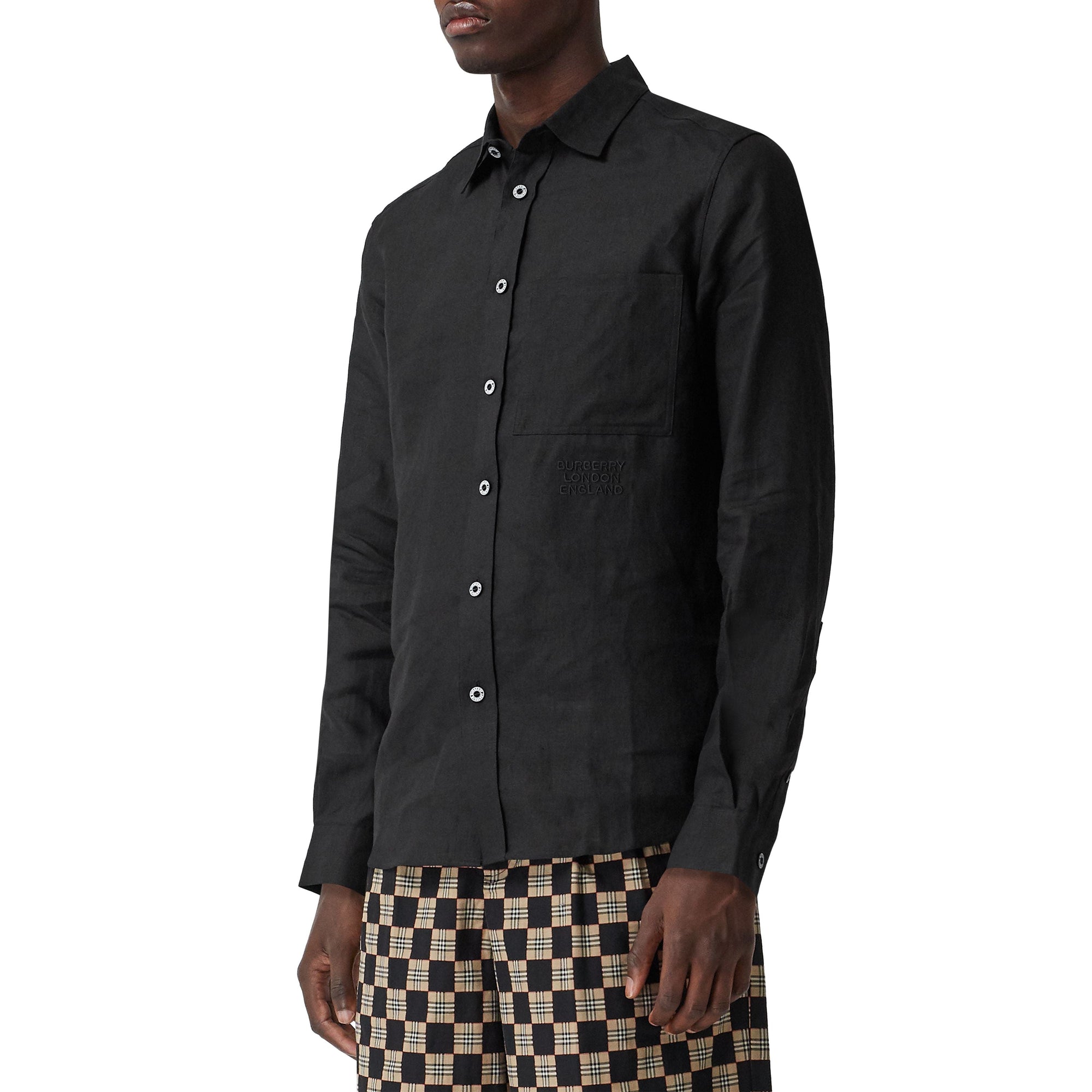 Chemise en lin à logo brodé - Black