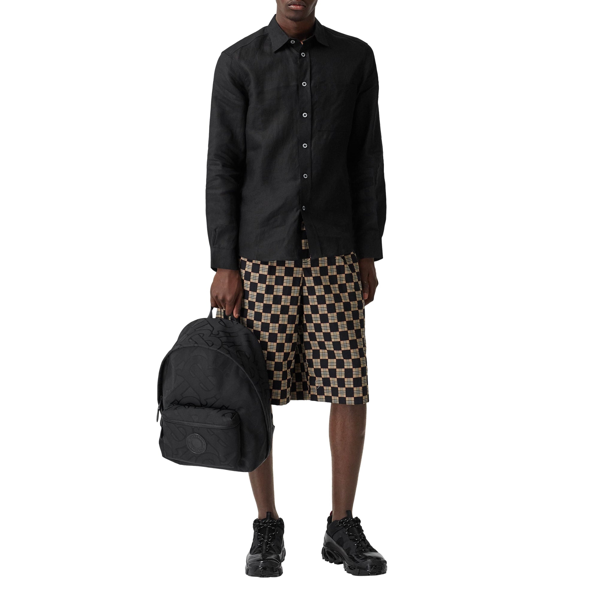Chemise en lin à logo brodé - Black