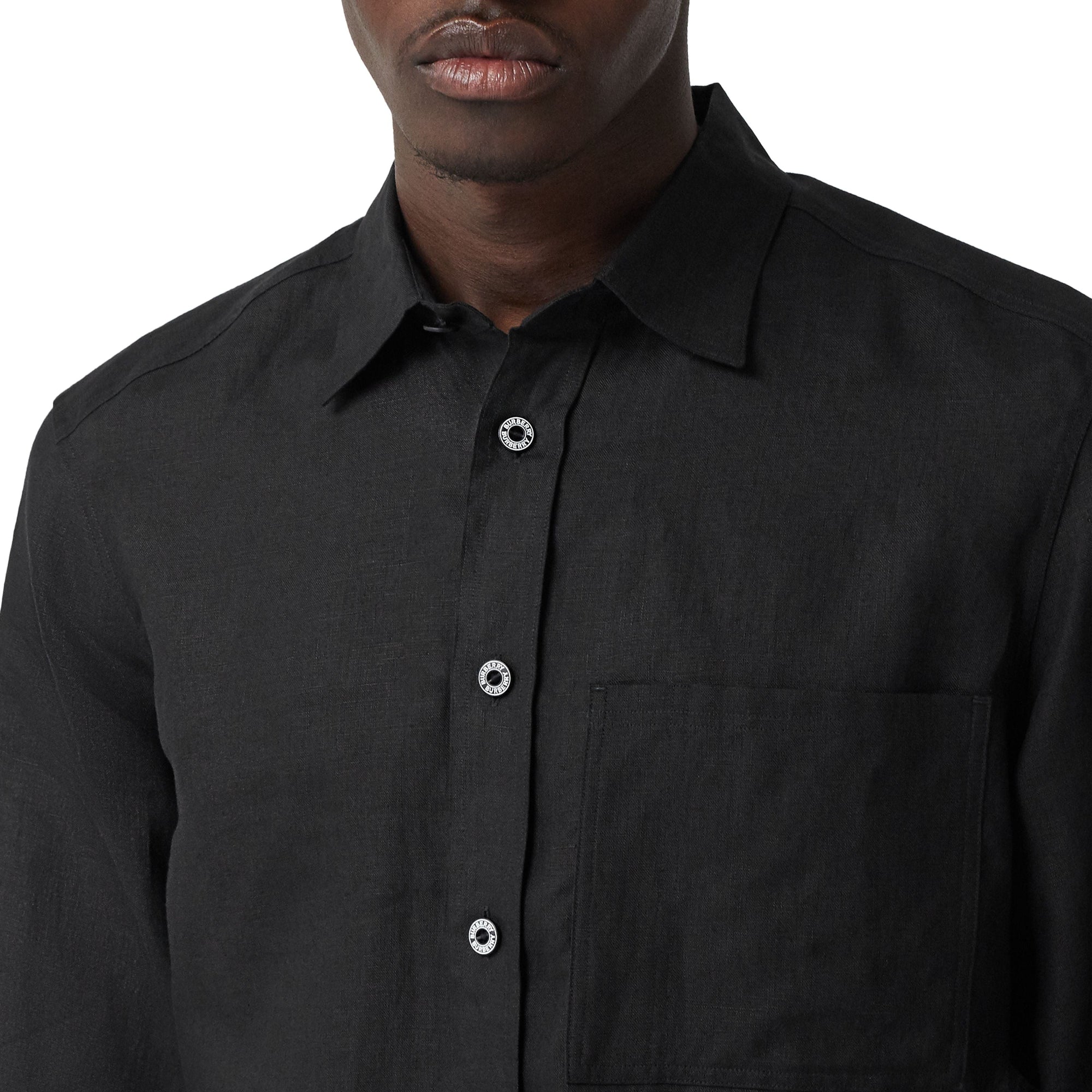 Chemise en lin à logo brodé - Black