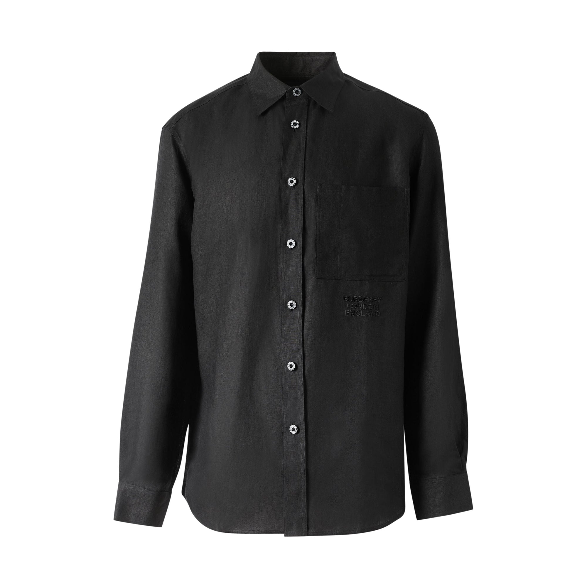 Chemise en lin à logo brodé - Black