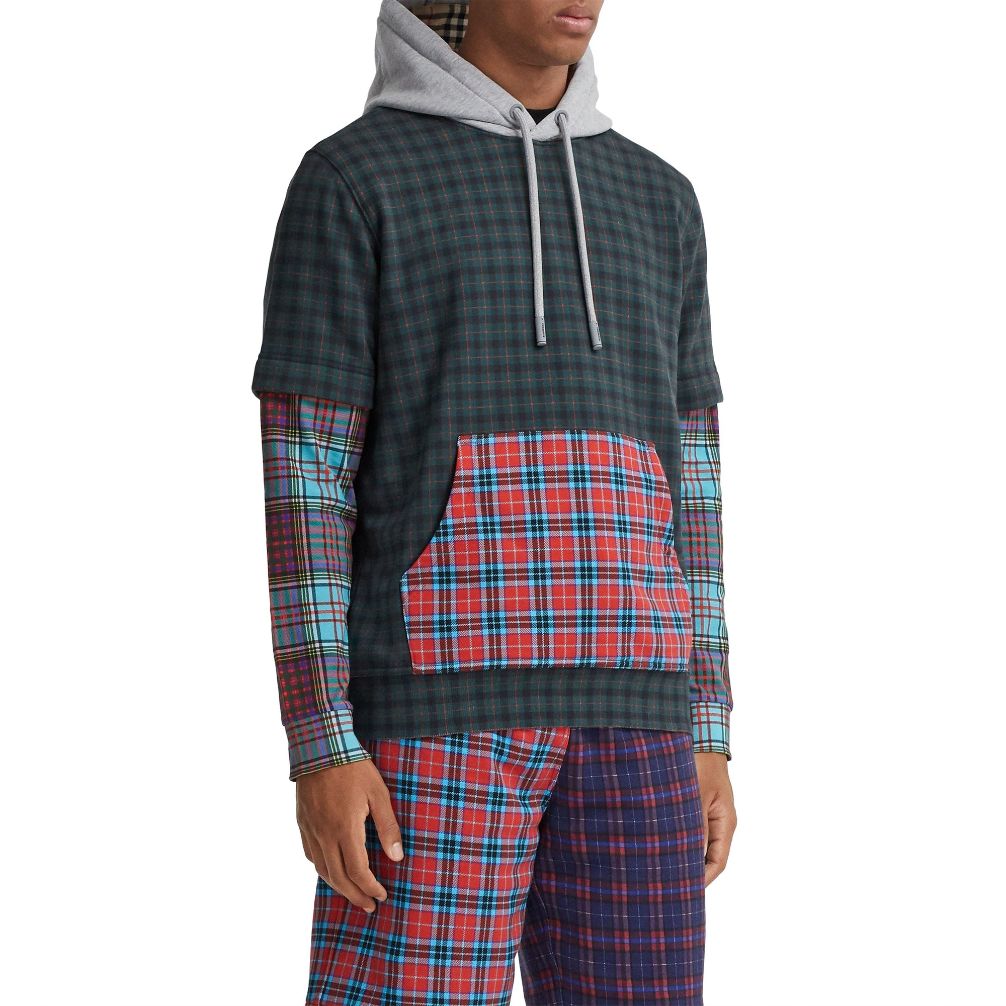 Sweat à capuche et motif check façon patchwork - Deep Green