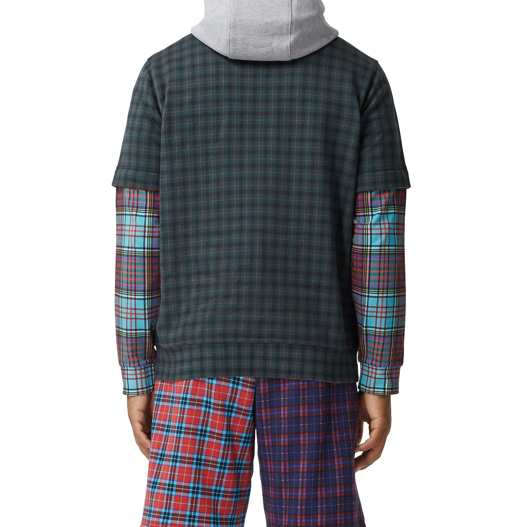 Sweat à capuche et motif check façon patchwork - Deep Green