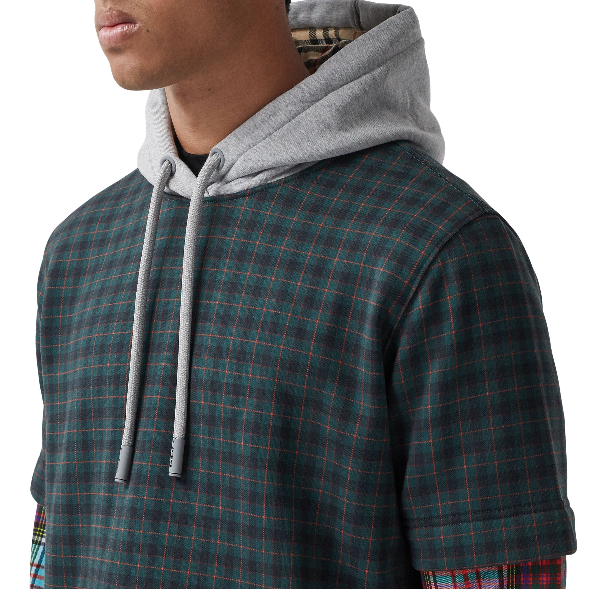 Sweat à capuche et motif check façon patchwork - Deep Green