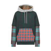 Sweat à capuche et motif check façon patchwork - Deep Green