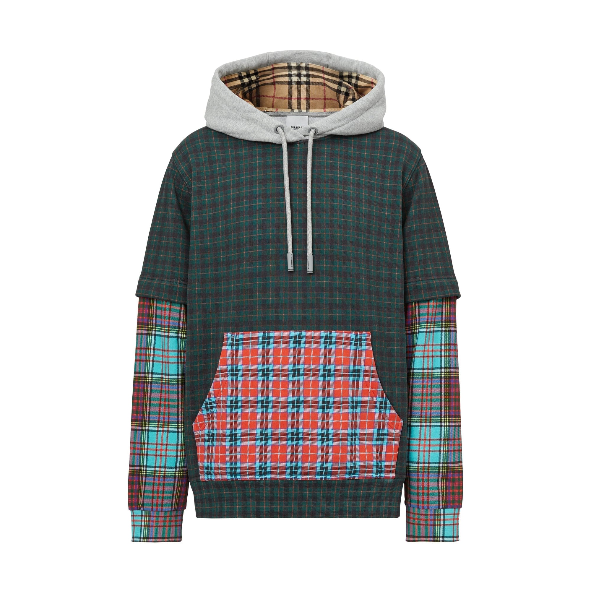 Sweat à capuche et motif check façon patchwork - Deep Green