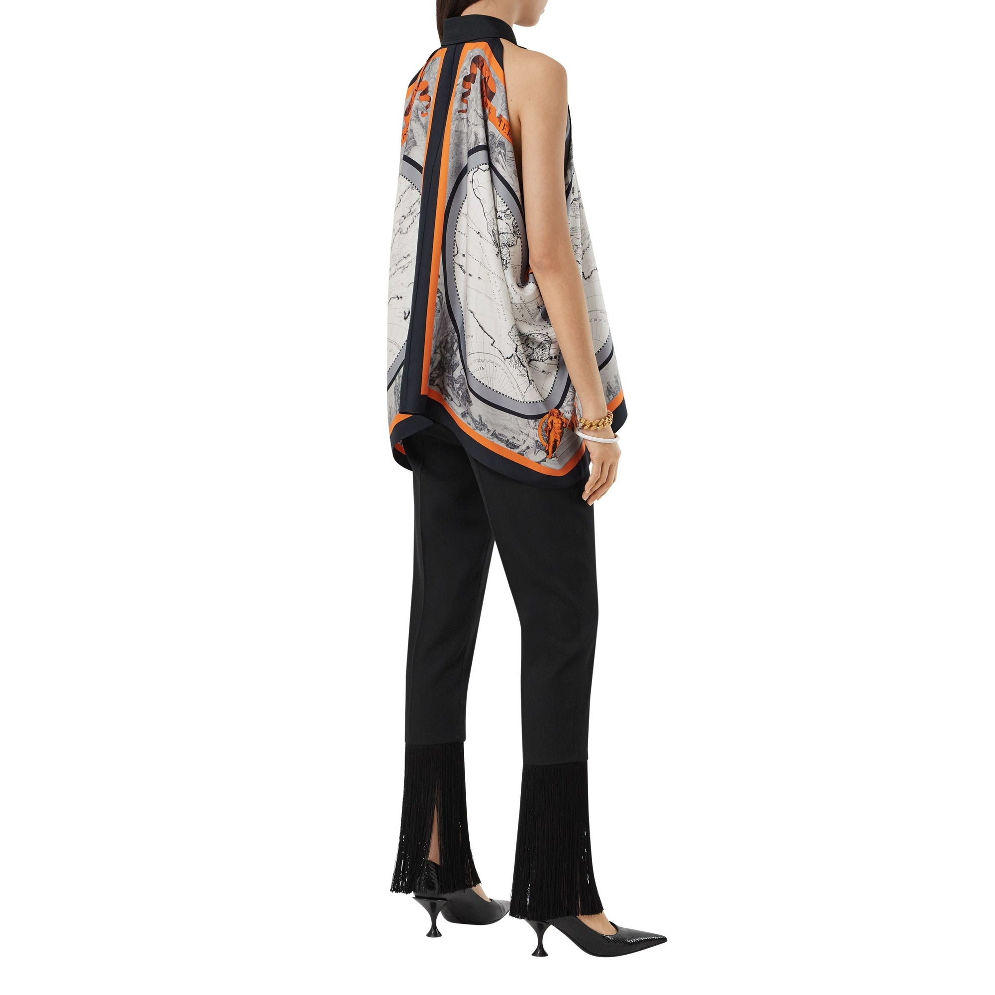 Chemise sans manches en soie à imprimé carte - Taupe Grey