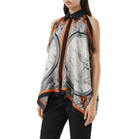 Chemise sans manches en soie à imprimé carte - Taupe Grey