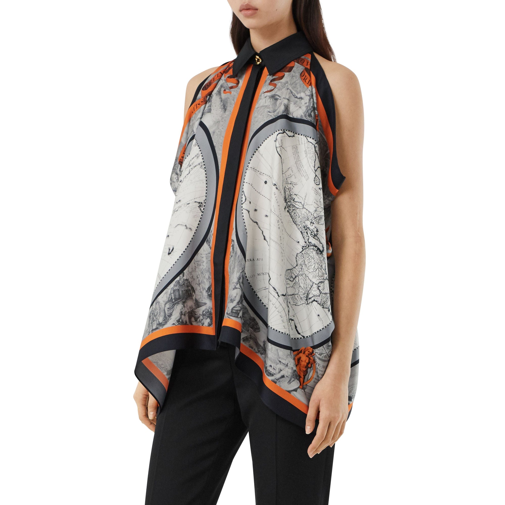 Chemise sans manches en soie à imprimé carte - Taupe Grey