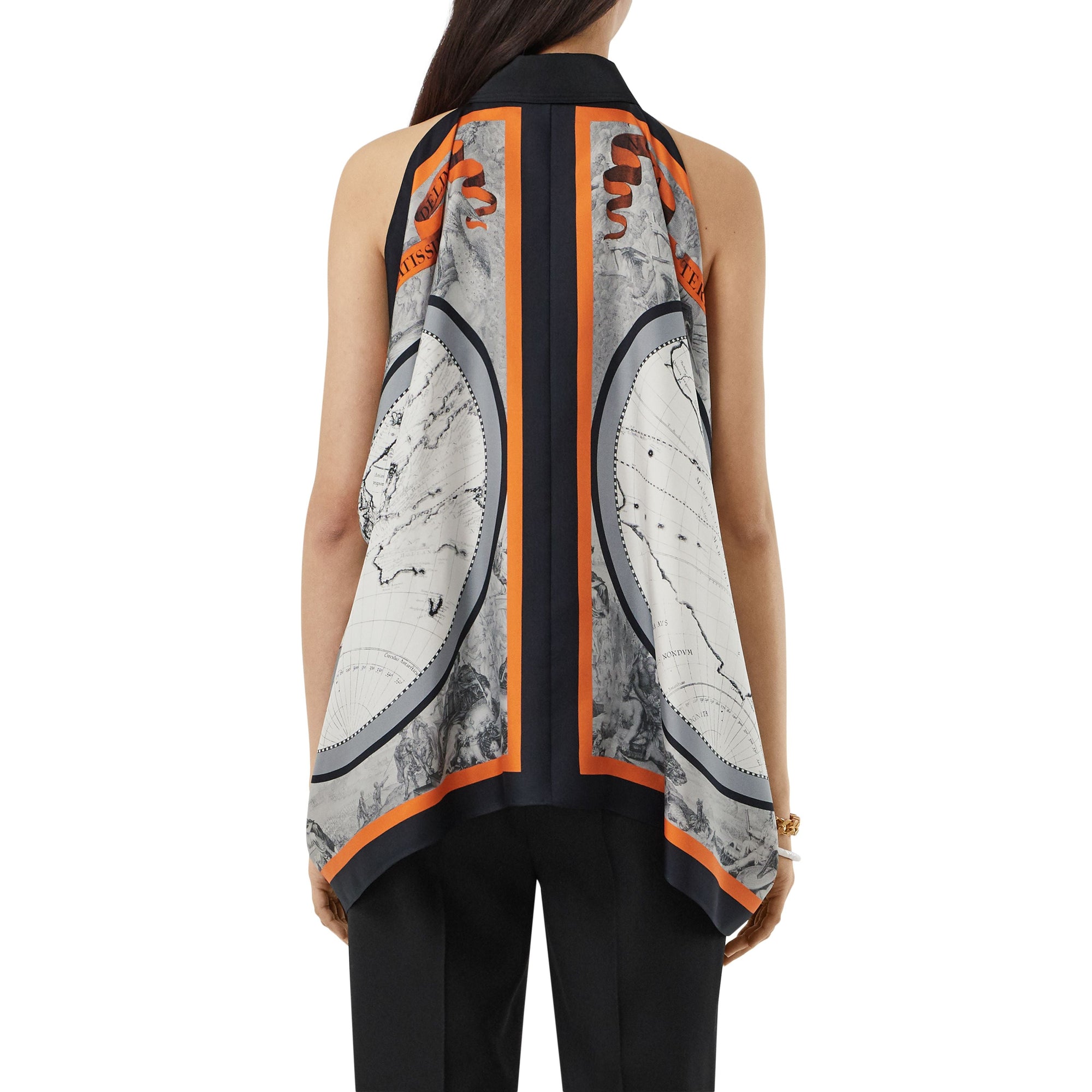 Chemise sans manches en soie à imprimé carte - Taupe Grey