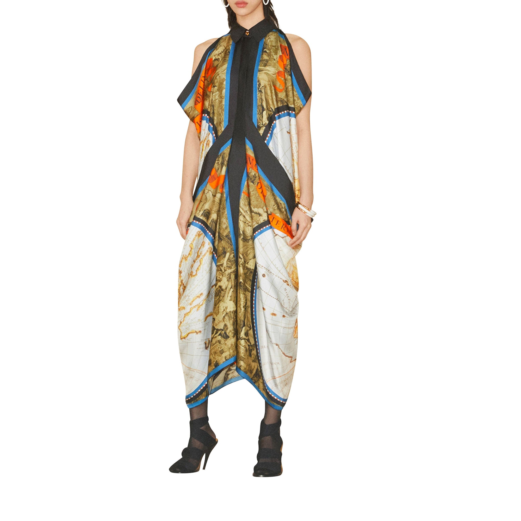 Robe en soie drapée à imprimé carte - Antique Green