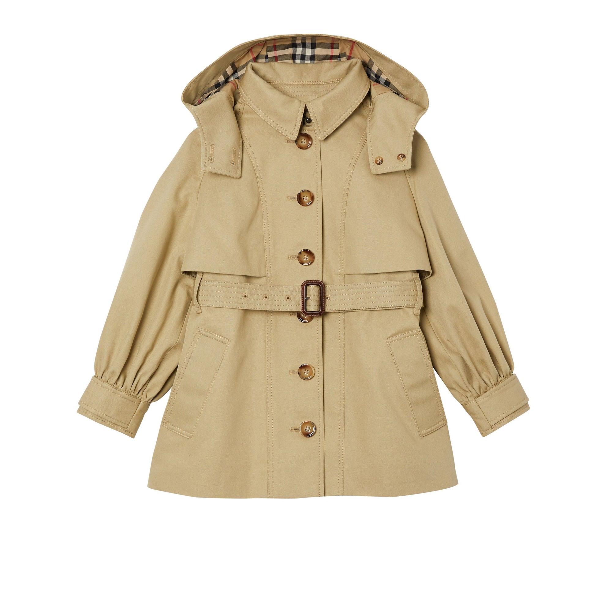 Trench en sergé de coton avec capuche amovible - Honey