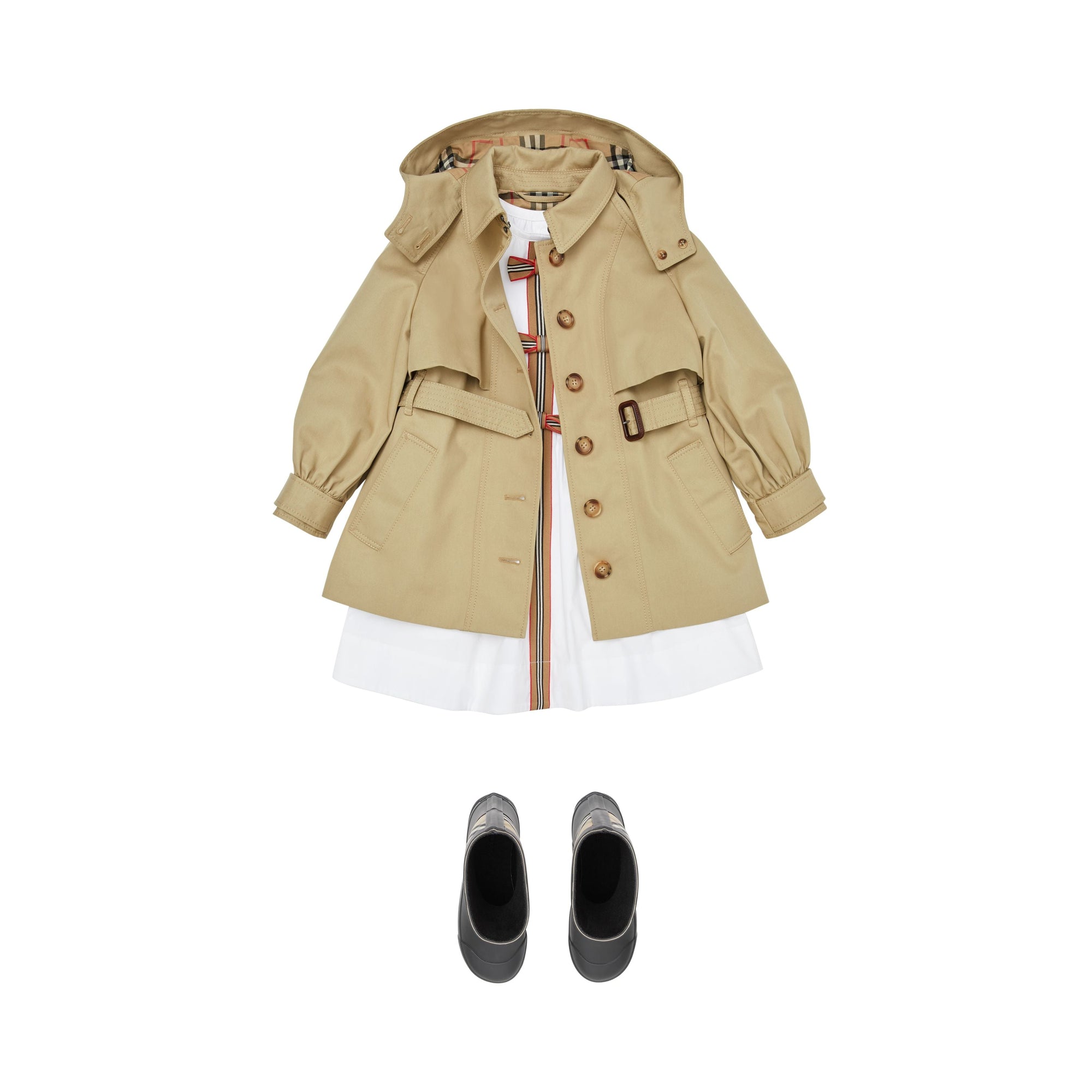 Trench en sergé de coton avec capuche amovible - Honey