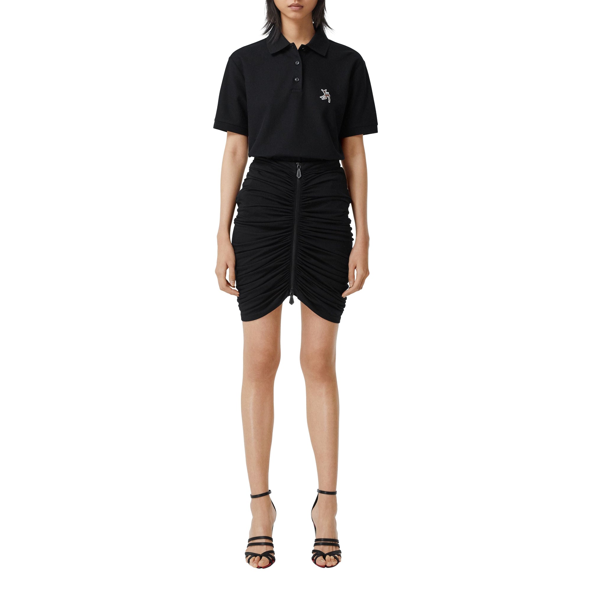 Polo oversize en piqué de coton avec daim - Black