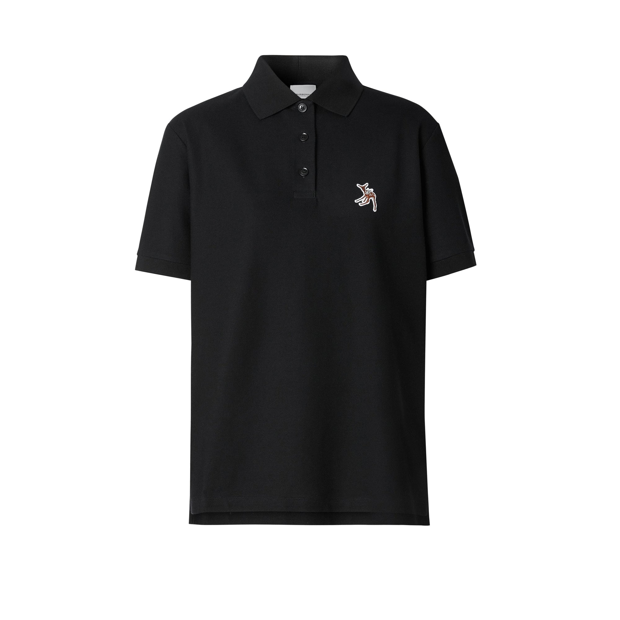 Polo oversize en piqué de coton avec daim - Black