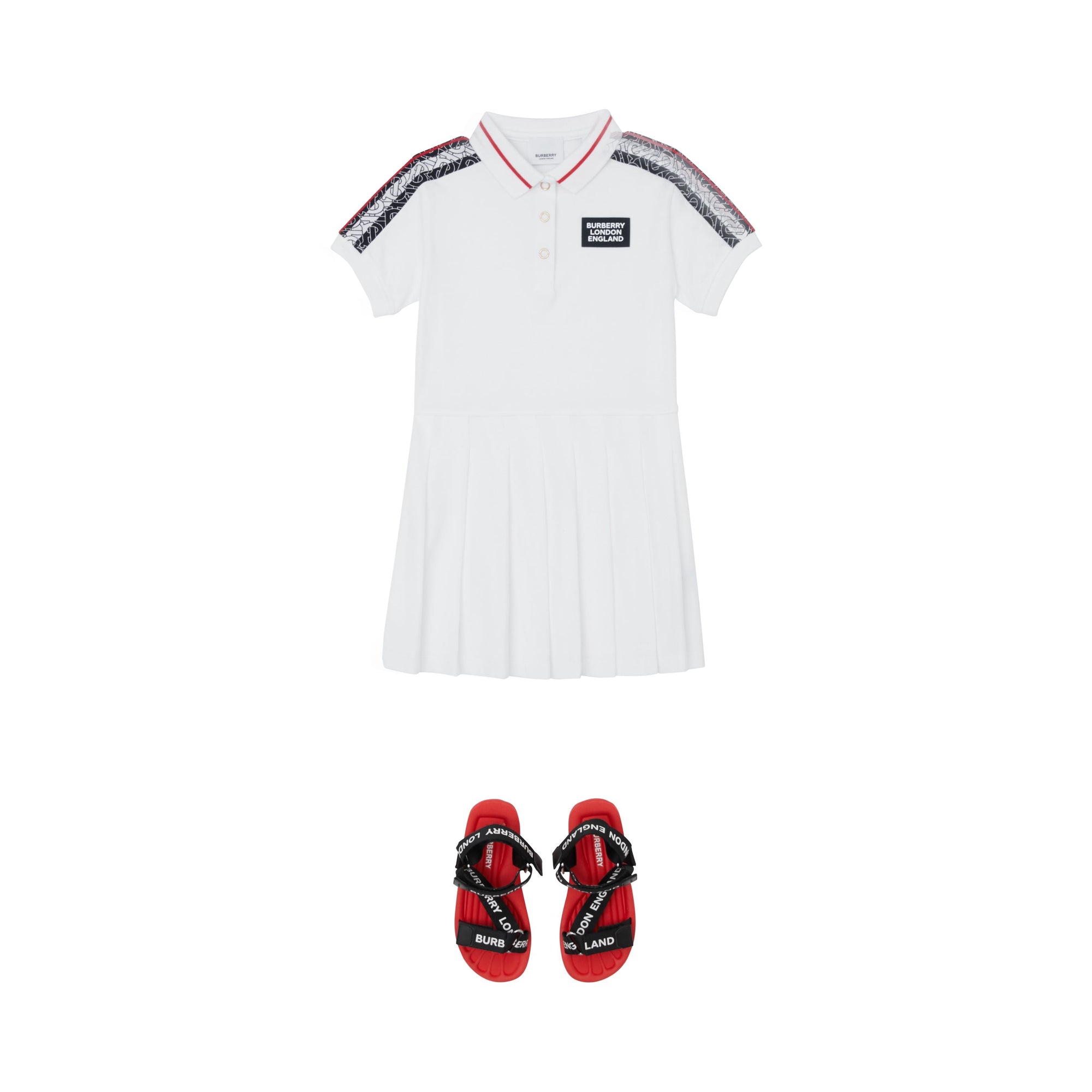 Robe polo en piqué de coton rayée Monogram - White