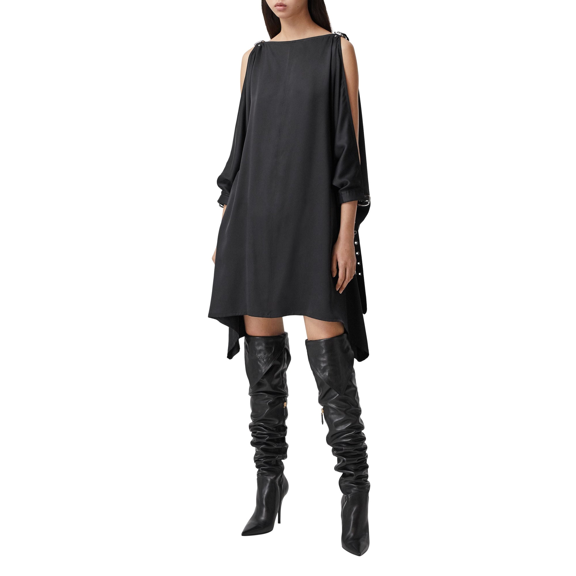 Robe coordonnées géographiques en satin de soie - Black