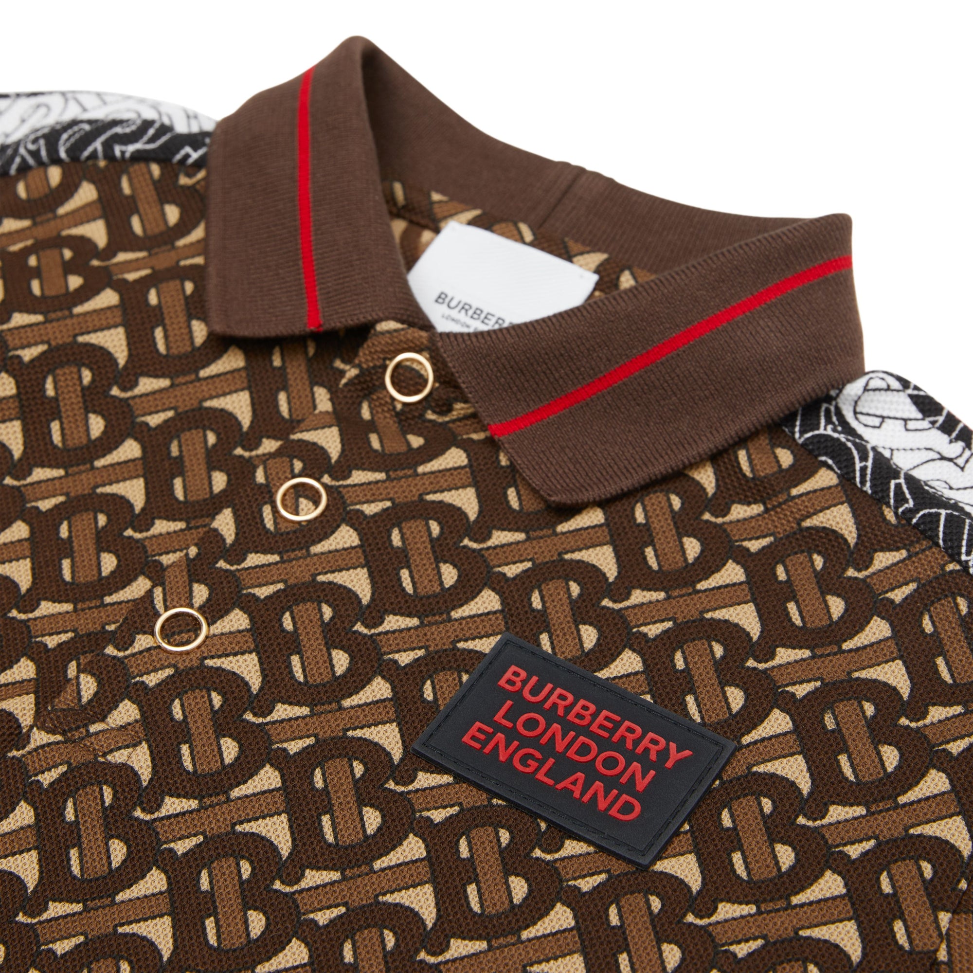 Polo en piqué de coton rayé Monogram - Bridle Brown