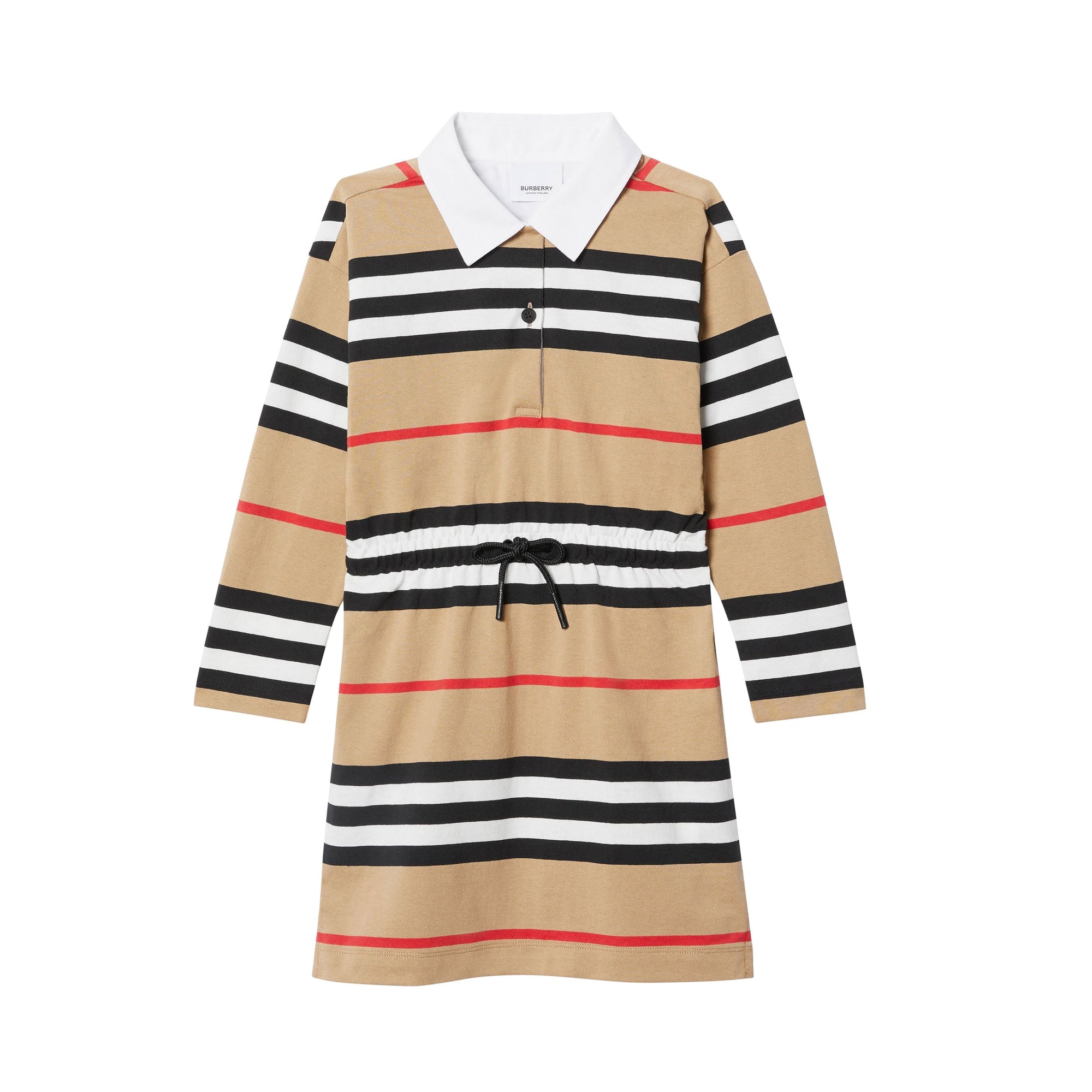 Robe enfant en coton à manches longues avec rayures iconiques - Archive Beige
