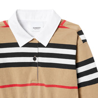 Robe enfant en coton à manches longues avec rayures iconiques - Archive Beige