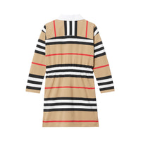 Robe enfant en coton à manches longues avec rayures iconiques - Archive Beige