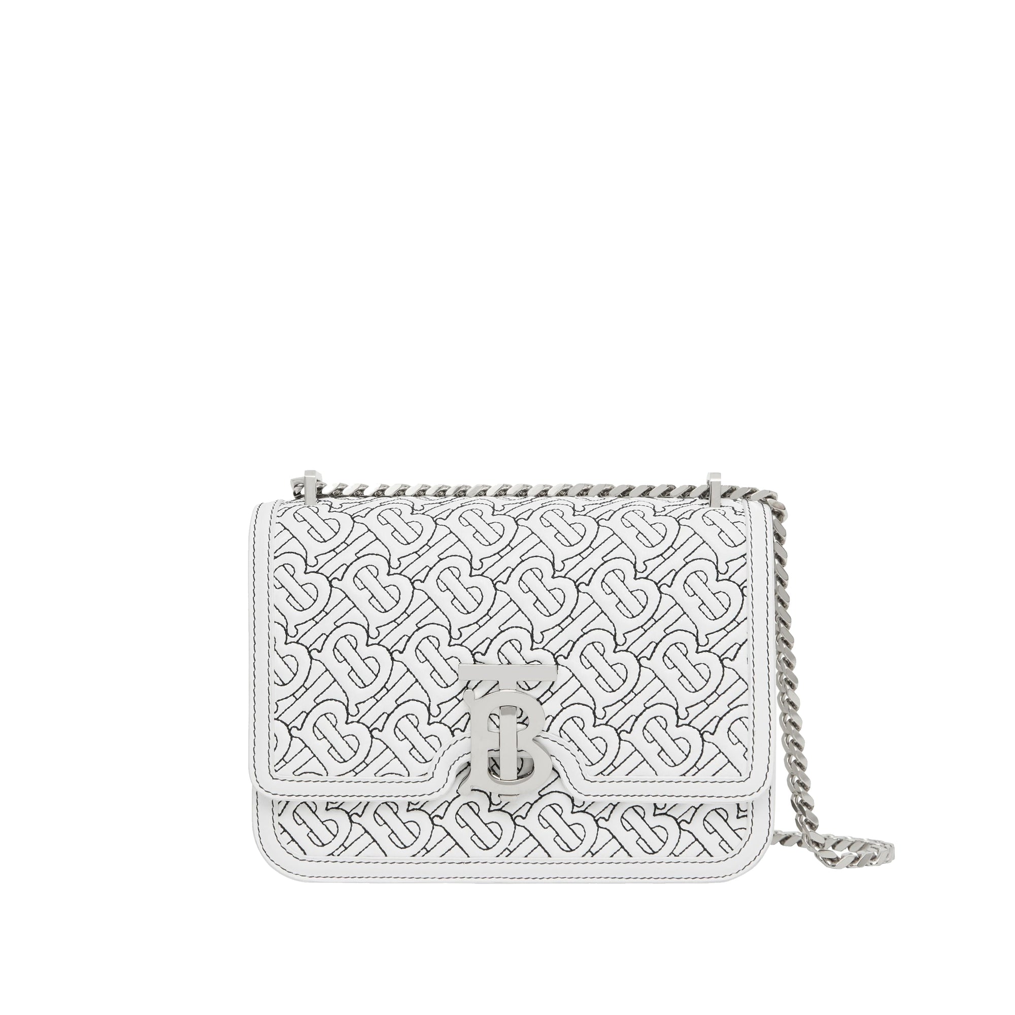 Petit sac TB en cuir d'agneau Monogram matelassé - Optic White