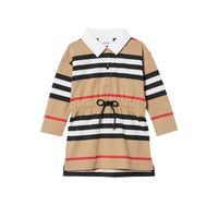 Robe bébé en coton à manches longues avec rayures iconiques - Archive Beige