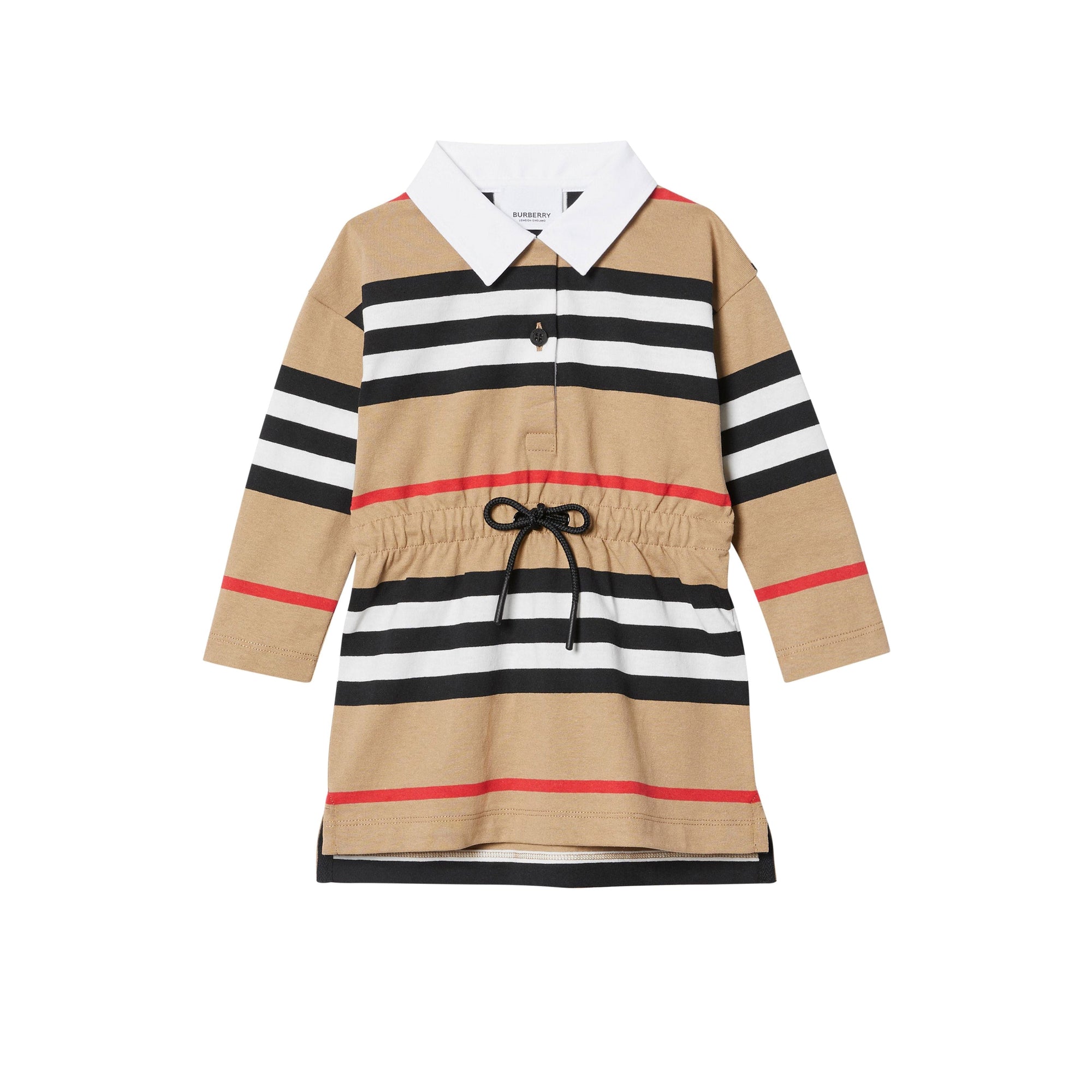 Robe bébé en coton à manches longues avec rayures iconiques - Archive Beige