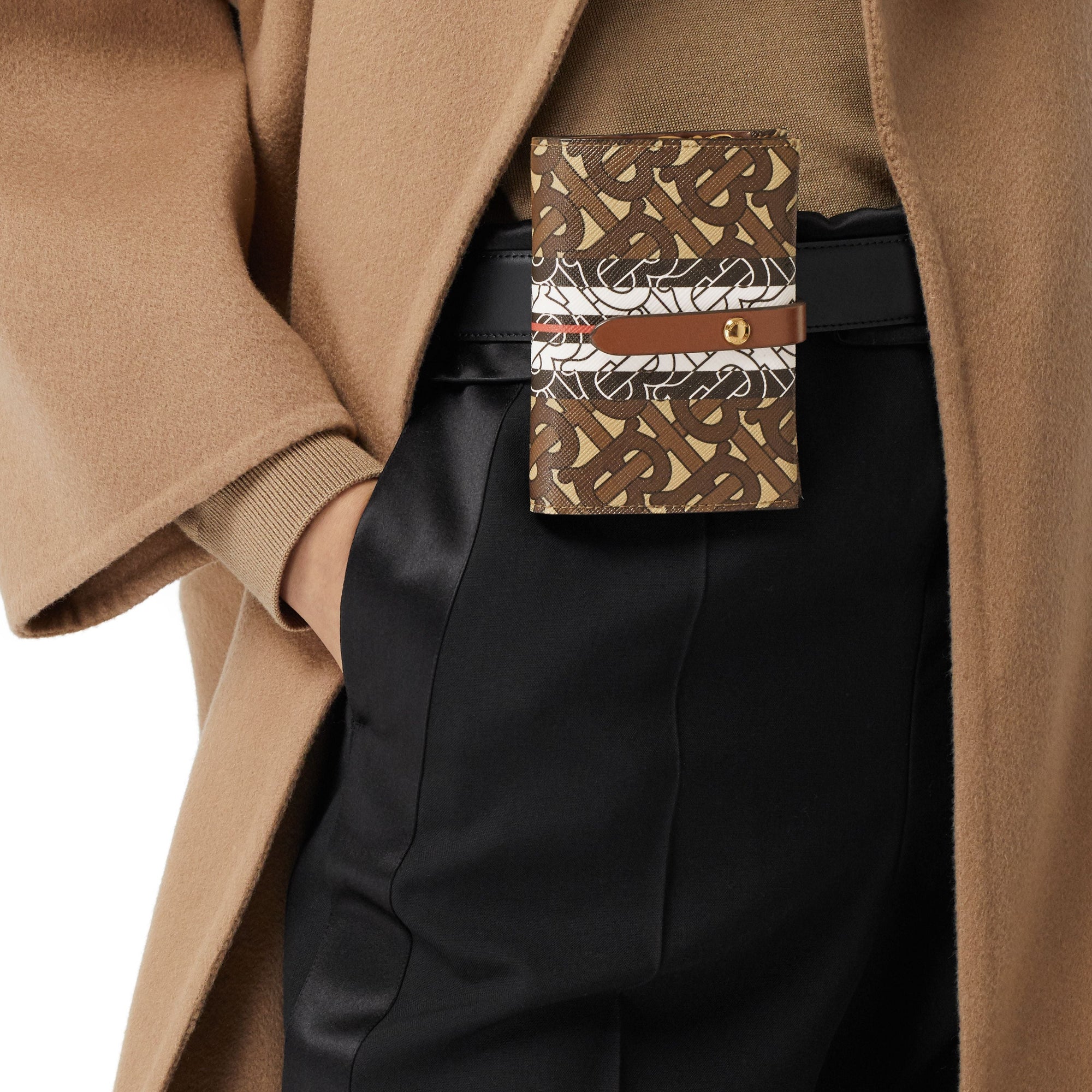 Portefeuille moyen en toile écologique rayé Monogram - Bridle Brown