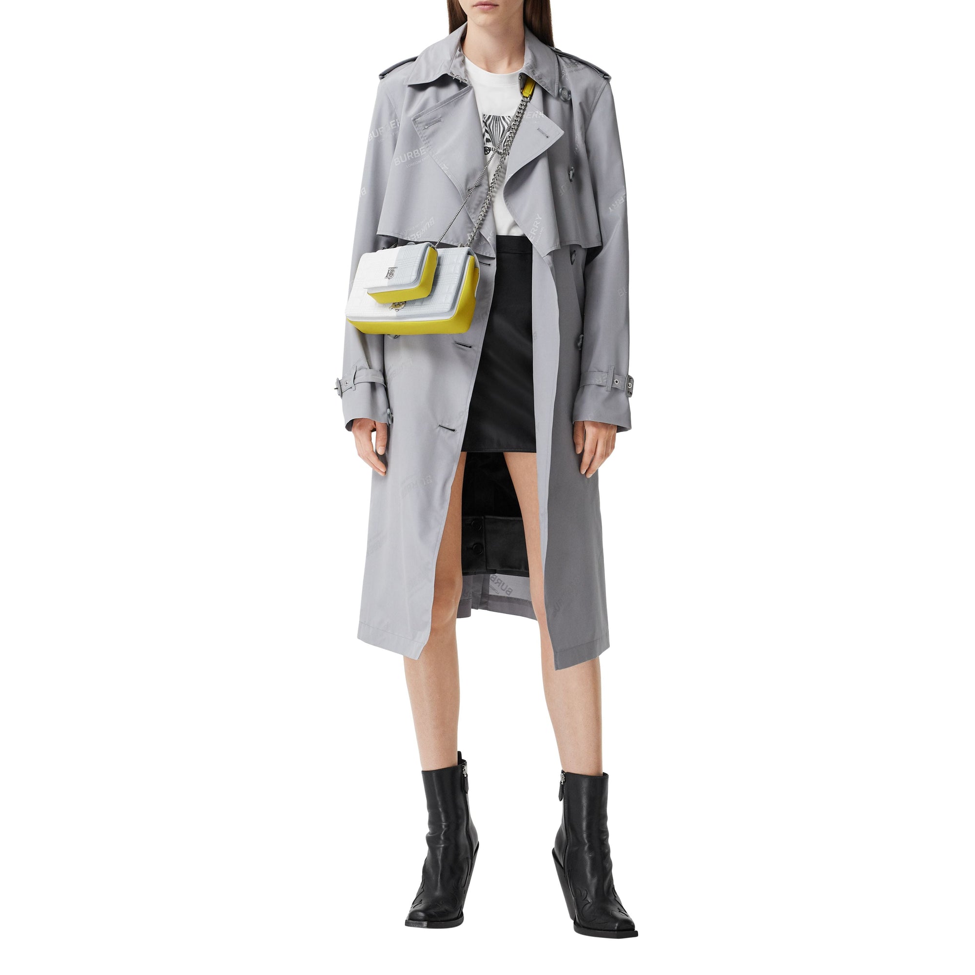 Micro sac Lola matelassé en cuir d'agneau color-block - Grey & White & Yellow