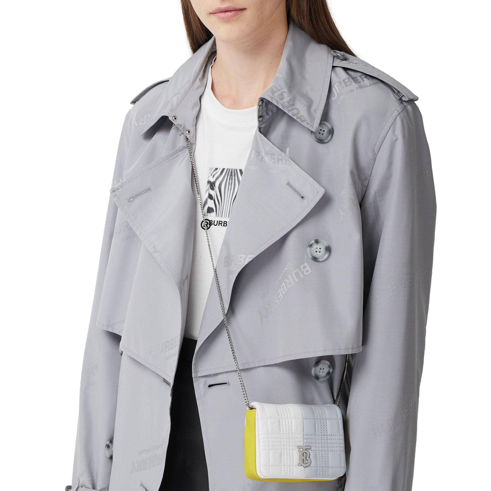 Micro sac Lola matelassé en cuir d'agneau color-block - Grey & White & Yellow